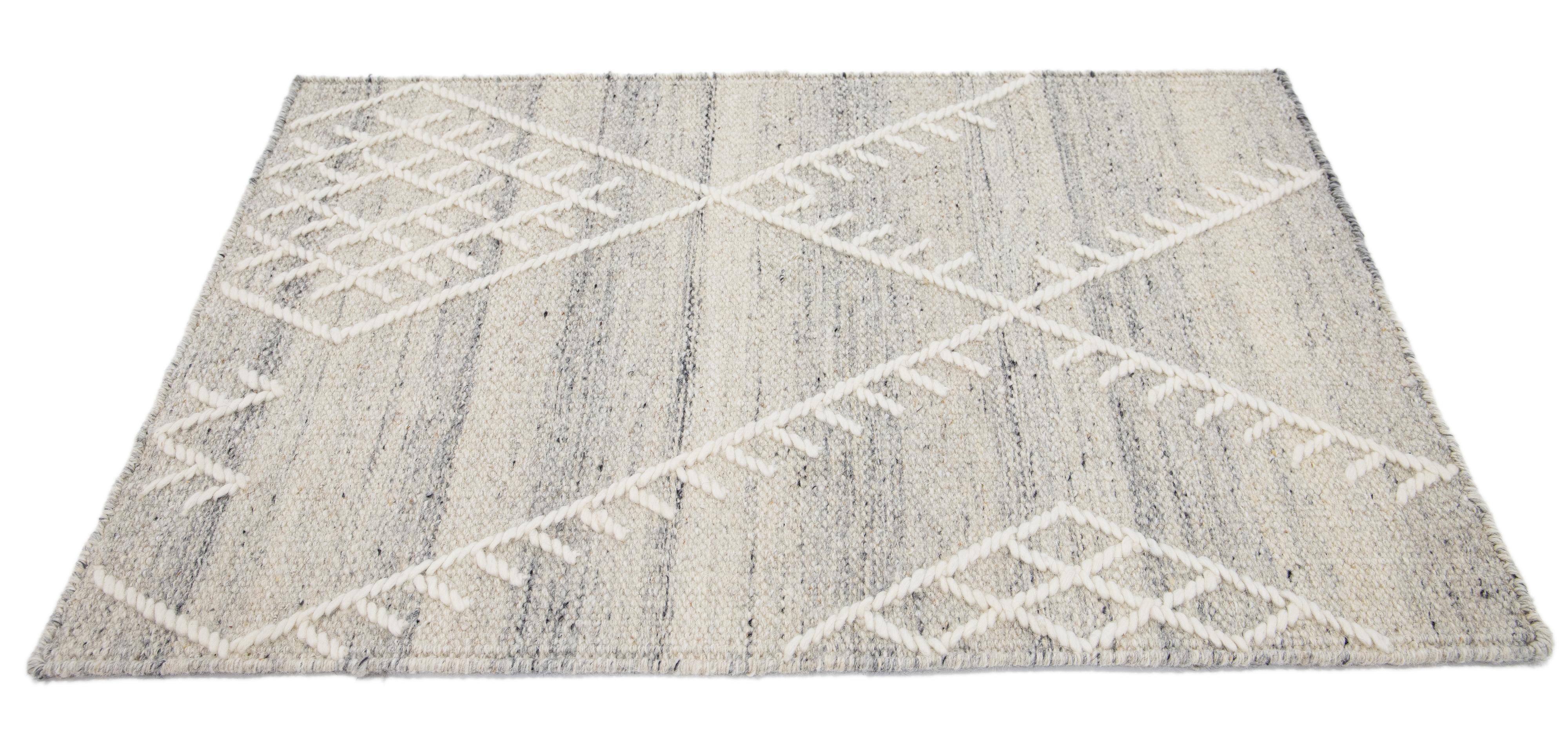 Apadana's Nantucket Collection wool custom rug. Custom sizes and colors made-to-order. 

Material: Wool 
Techniques: Flatweave
Style: Geometric-Coastal
Lead time: Approx. 15-16 wks available 
Colors: As shown, other custom colors are