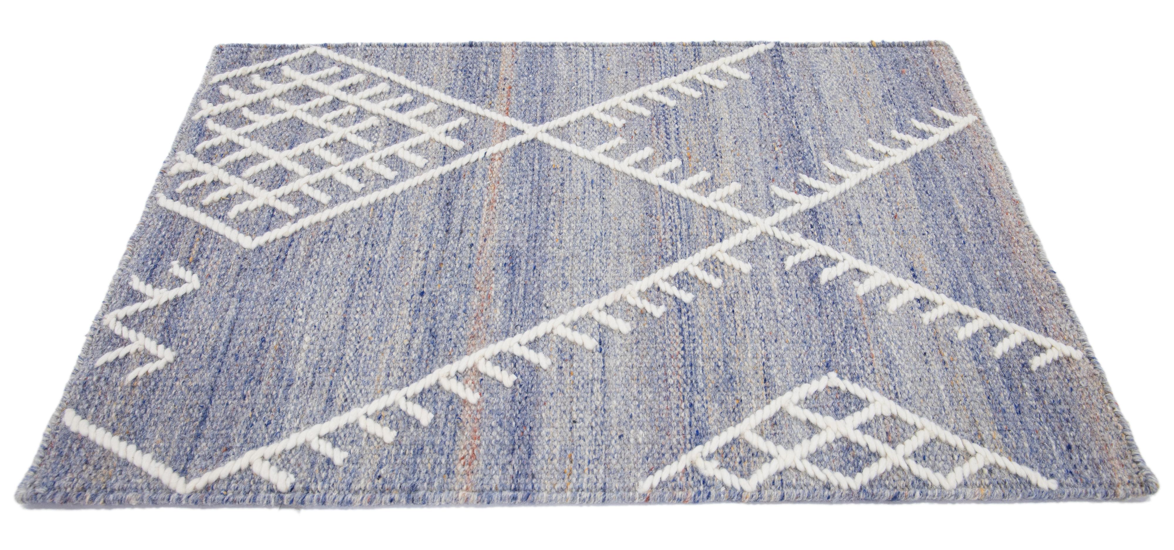 Apadana's Nantucket Collection wool custom rug. Custom sizes and colors made-to-order. 

Material: Wool 
Techniques: Flatweave
Style: Geometric-Coastal
Lead time: Approx. 15-16 wks available 
Colors: As shown, other custom colors are