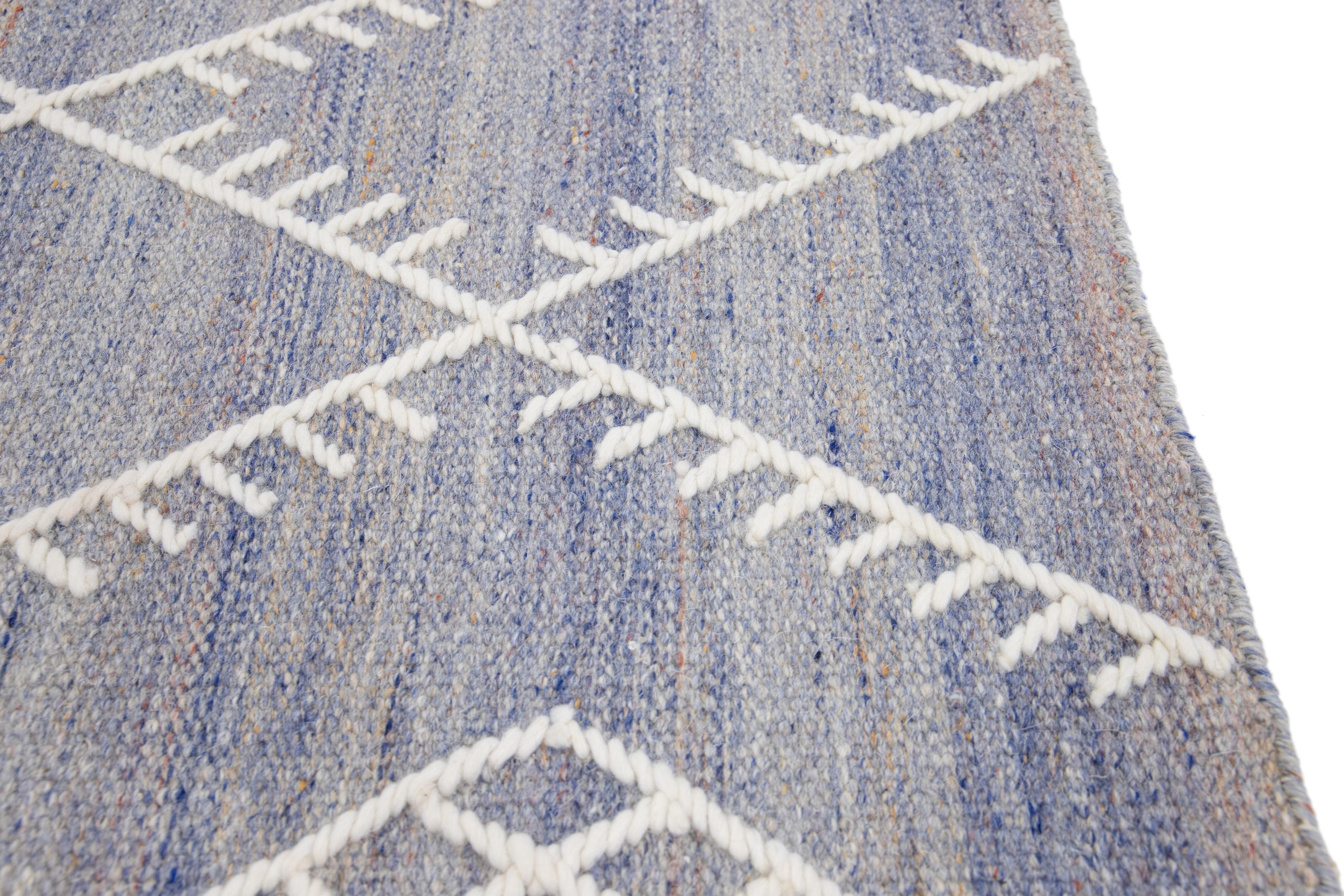 Indian  Apadana's Flatweave Kilim Blue Custom Wool Rug For Sale