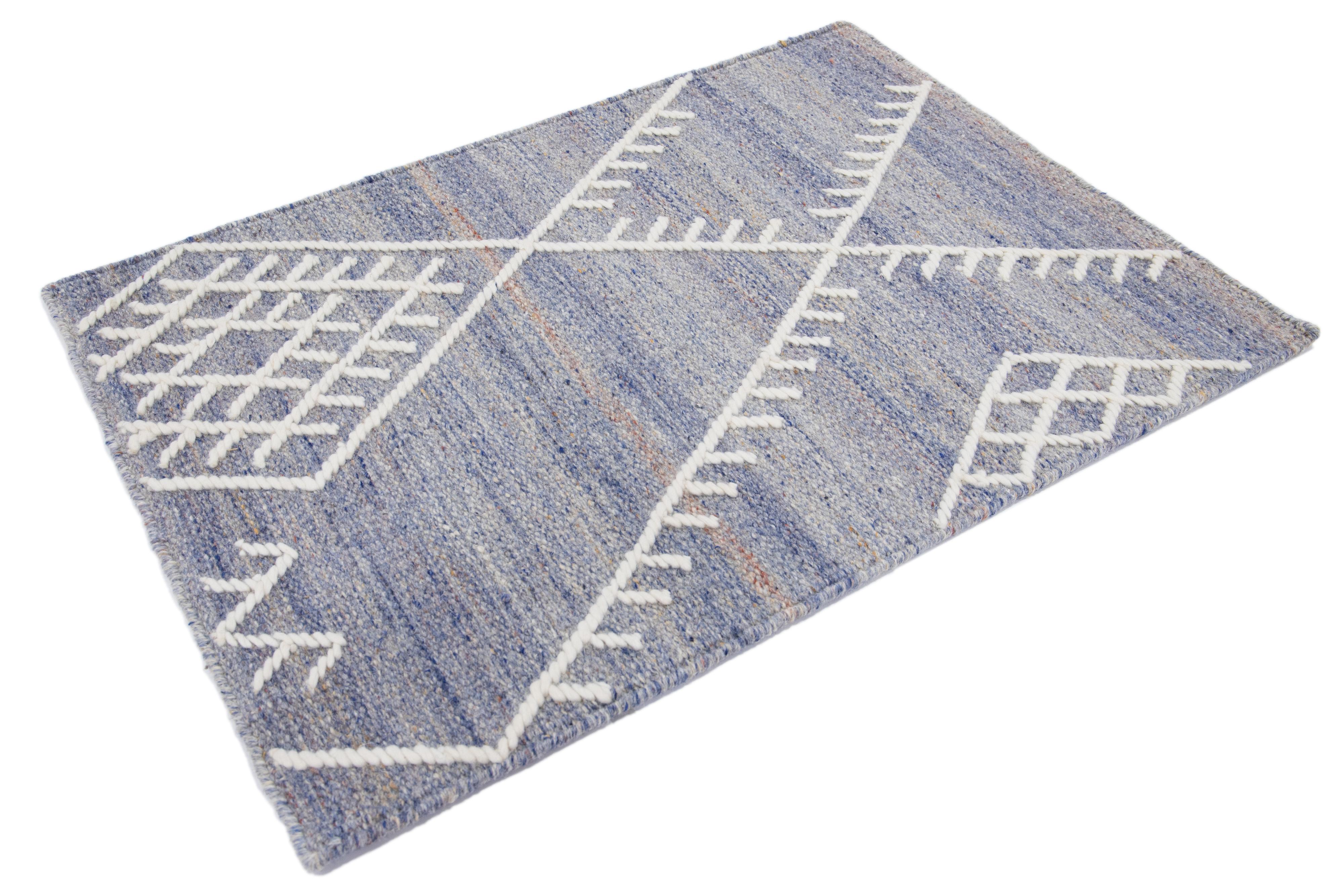 Hand-Woven  Apadana's Flatweave Kilim Blue Custom Wool Rug For Sale