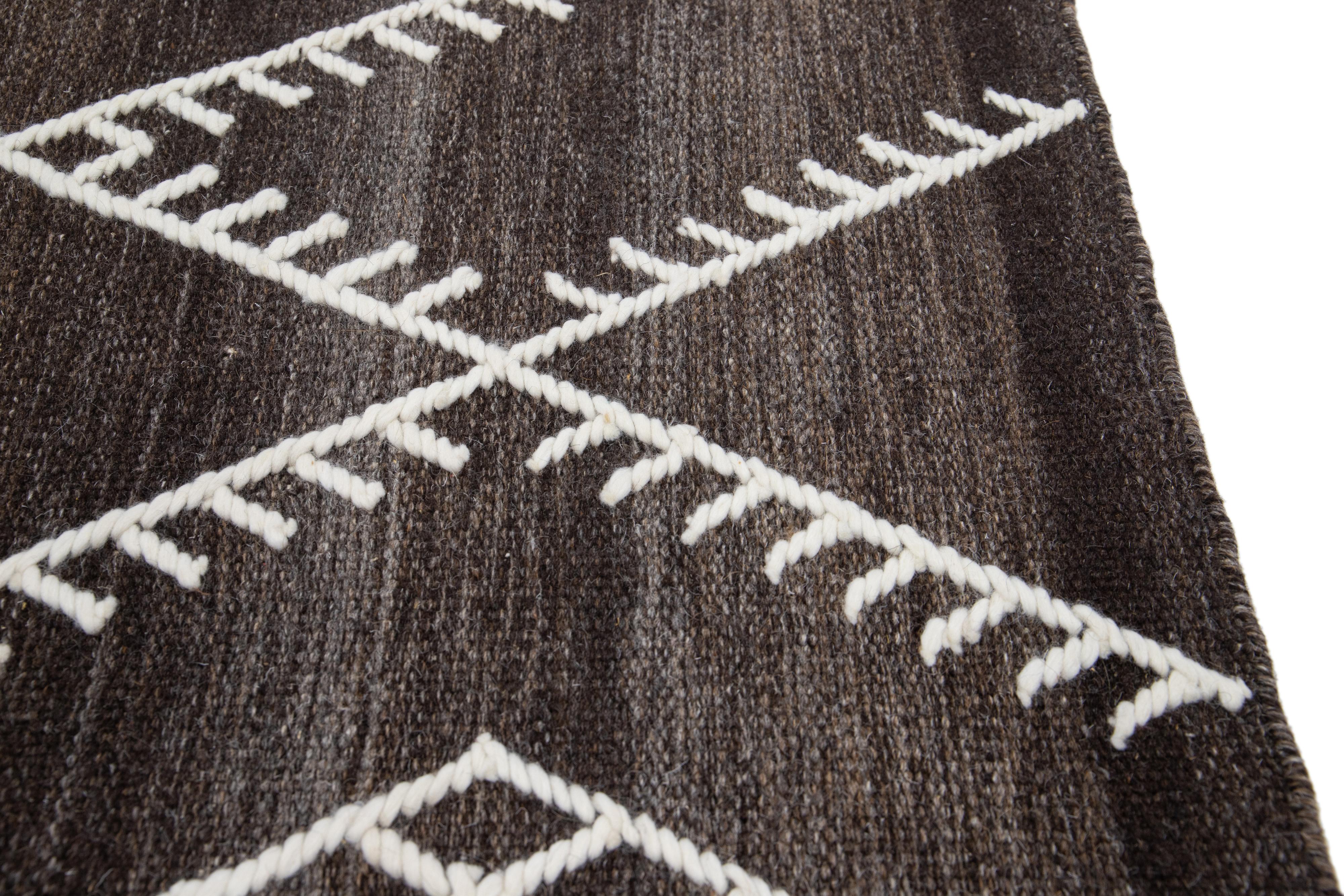 Indian Apadana's Flatweave Kilim Brown Custom Wool Rug For Sale