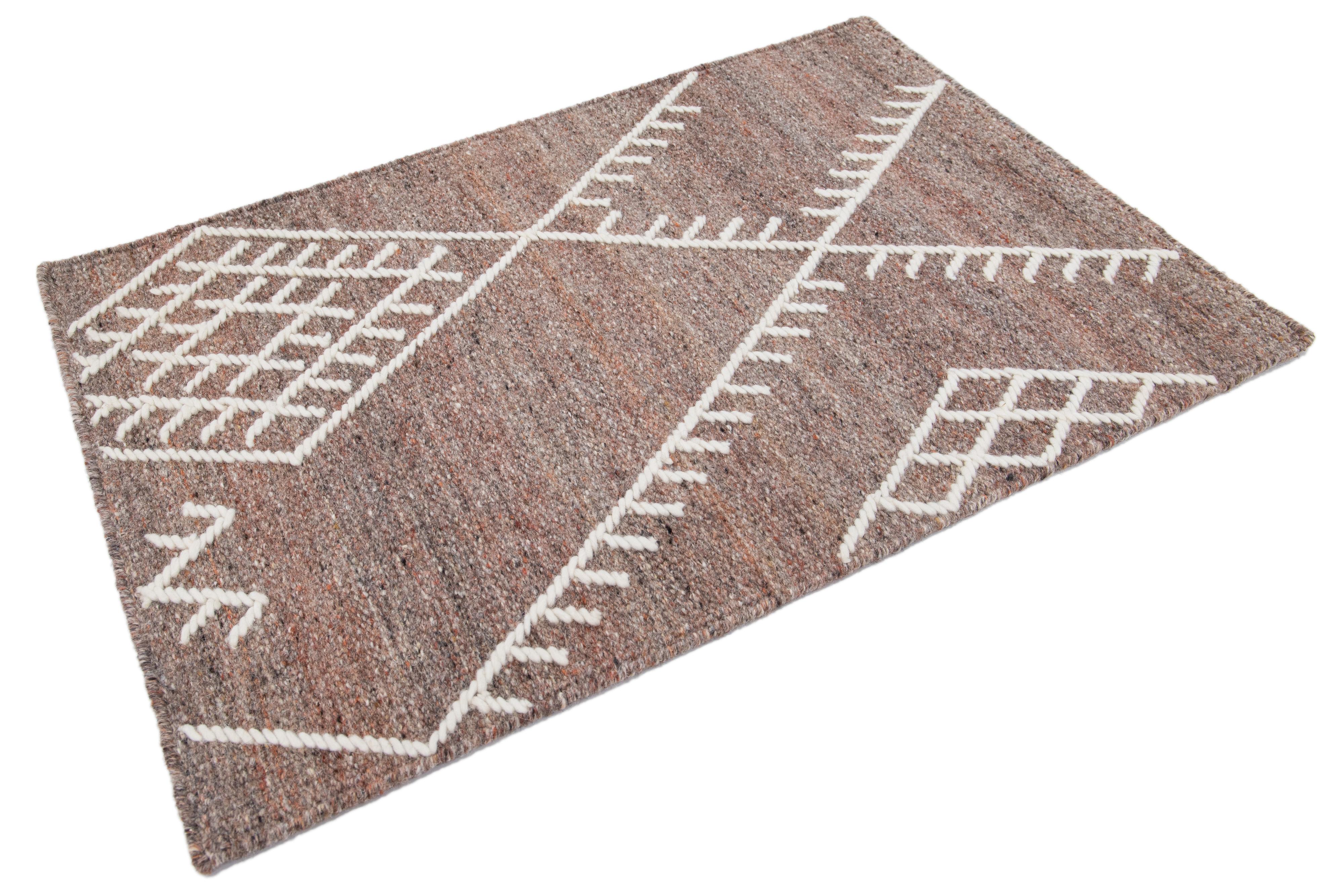 Hand-Woven  Apadana's Flatweave Kilim Brown Custom Wool Rug For Sale