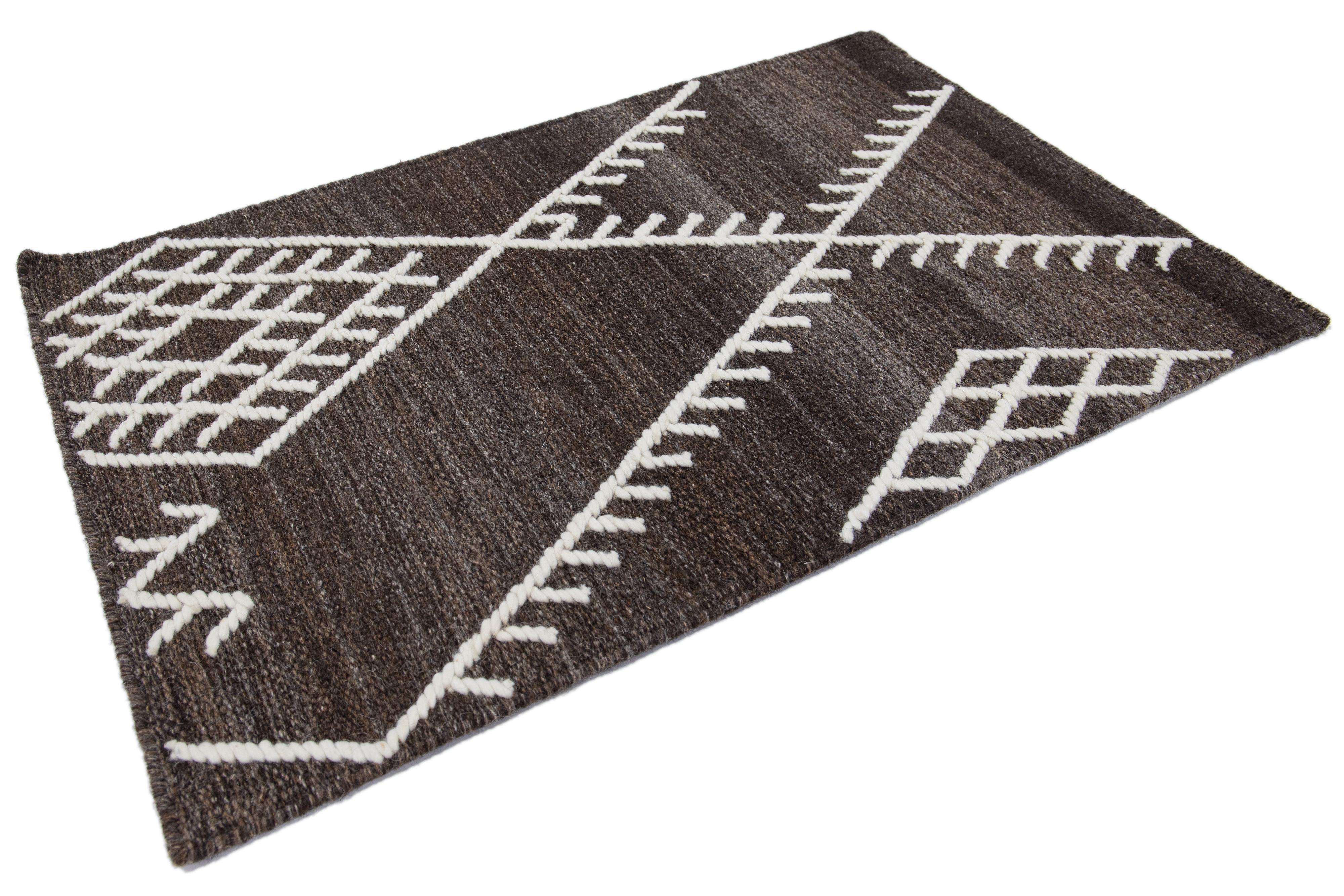 Hand-Woven Apadana's Flatweave Kilim Brown Custom Wool Rug For Sale