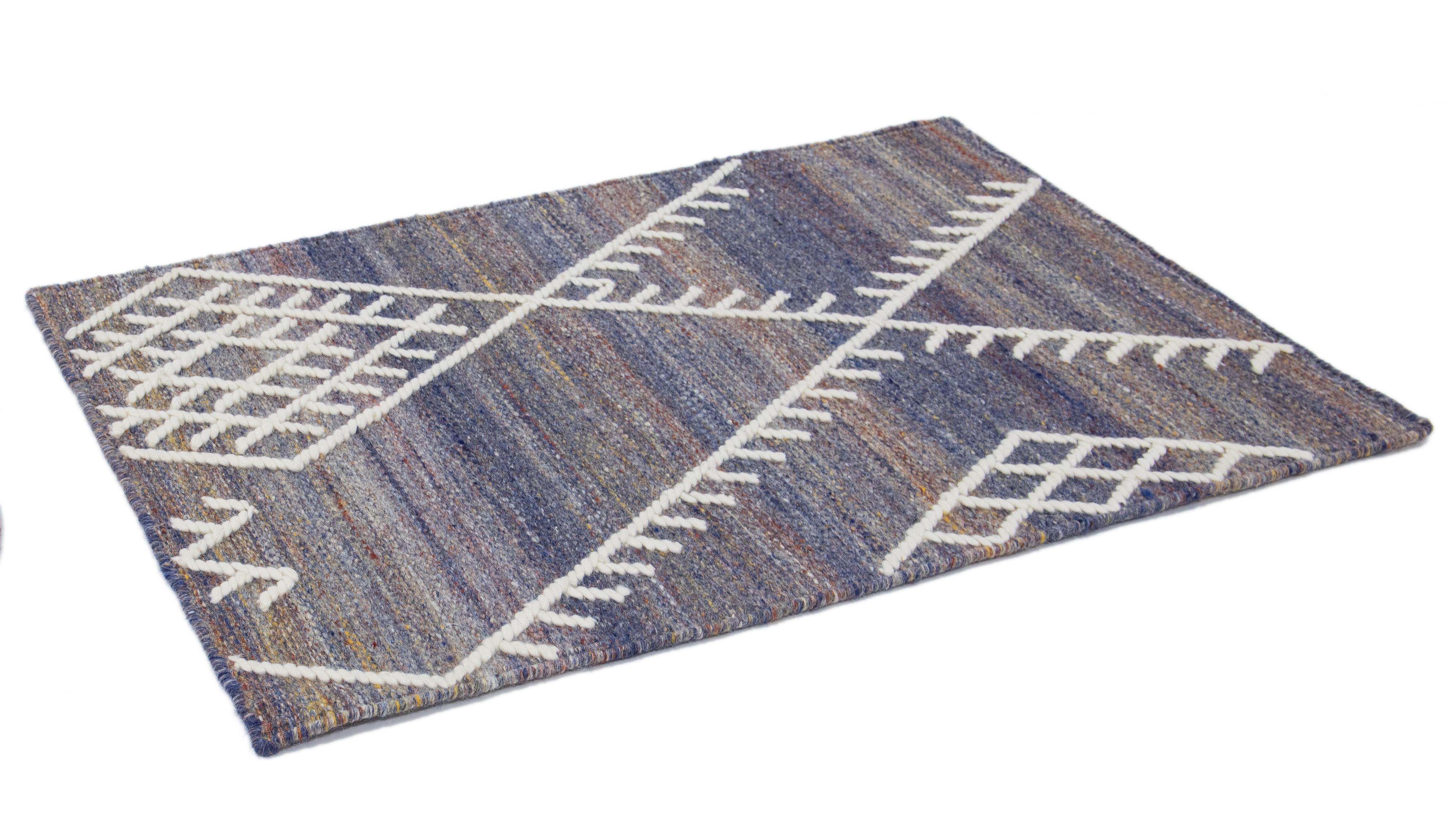 Hand-Woven Apadana's Flatweave Kilim Custom Blue Wool Rug For Sale