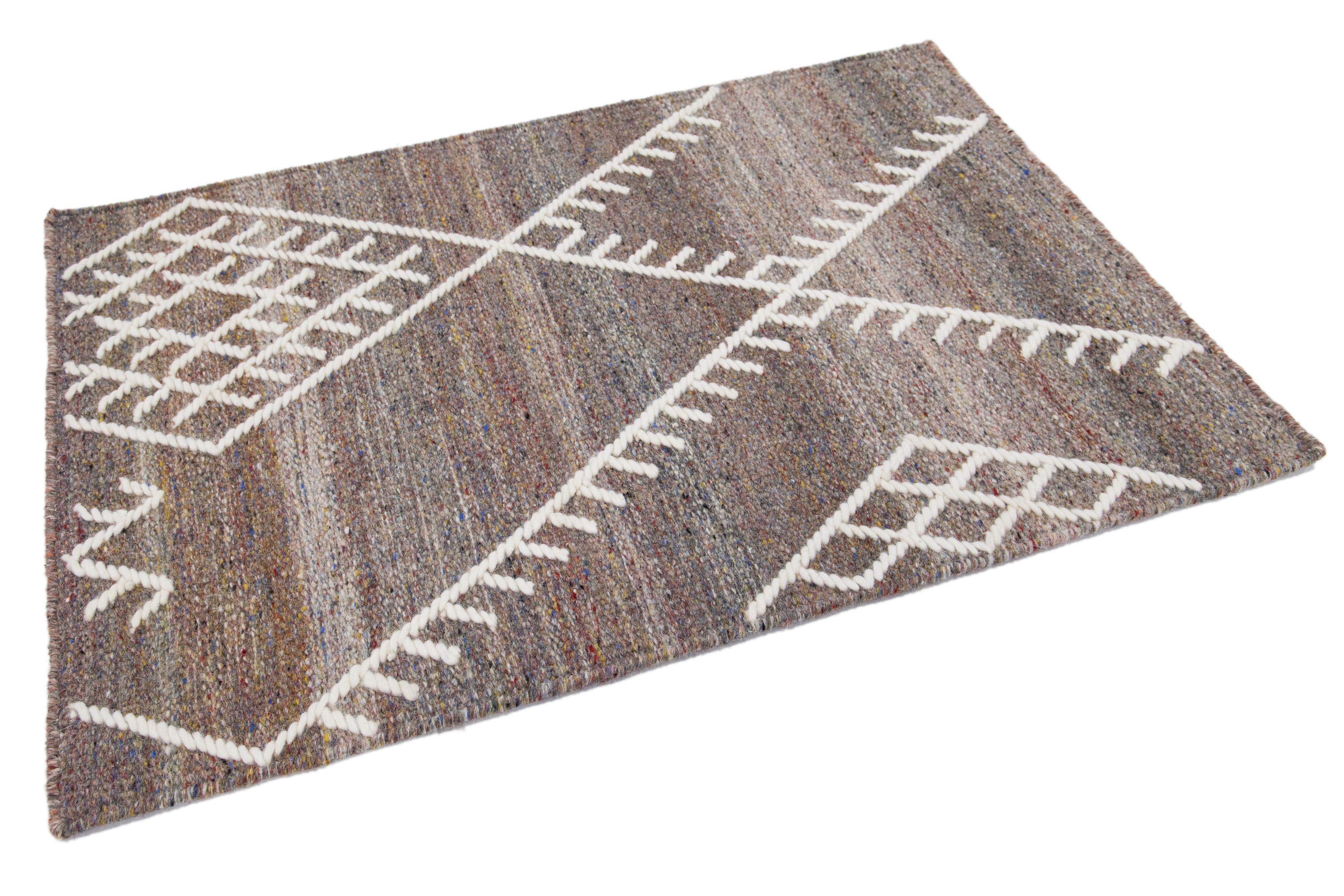 Hand-Woven  Apadana's Flatweave Kilim Custom Brown Wool Rug For Sale