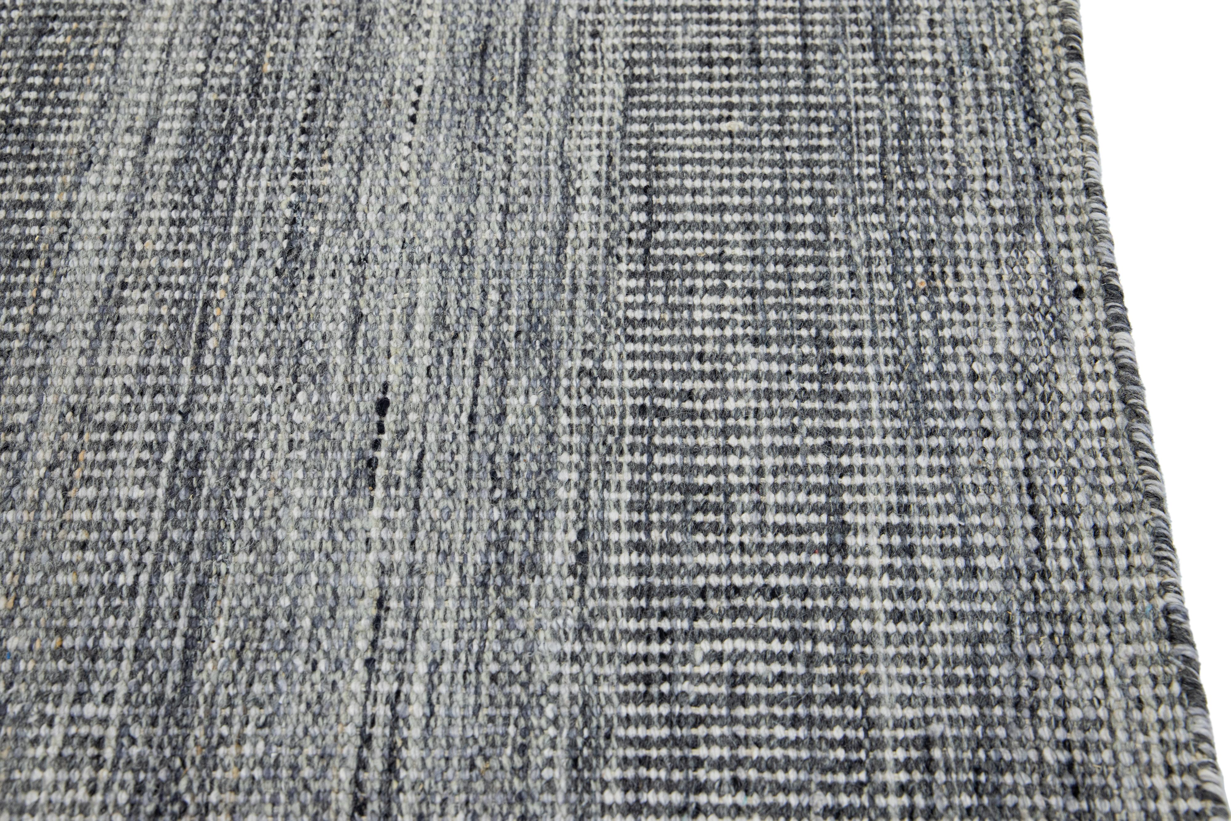 Indian Apadana's Flatweave Kilim Custom Grey Wool Rug For Sale