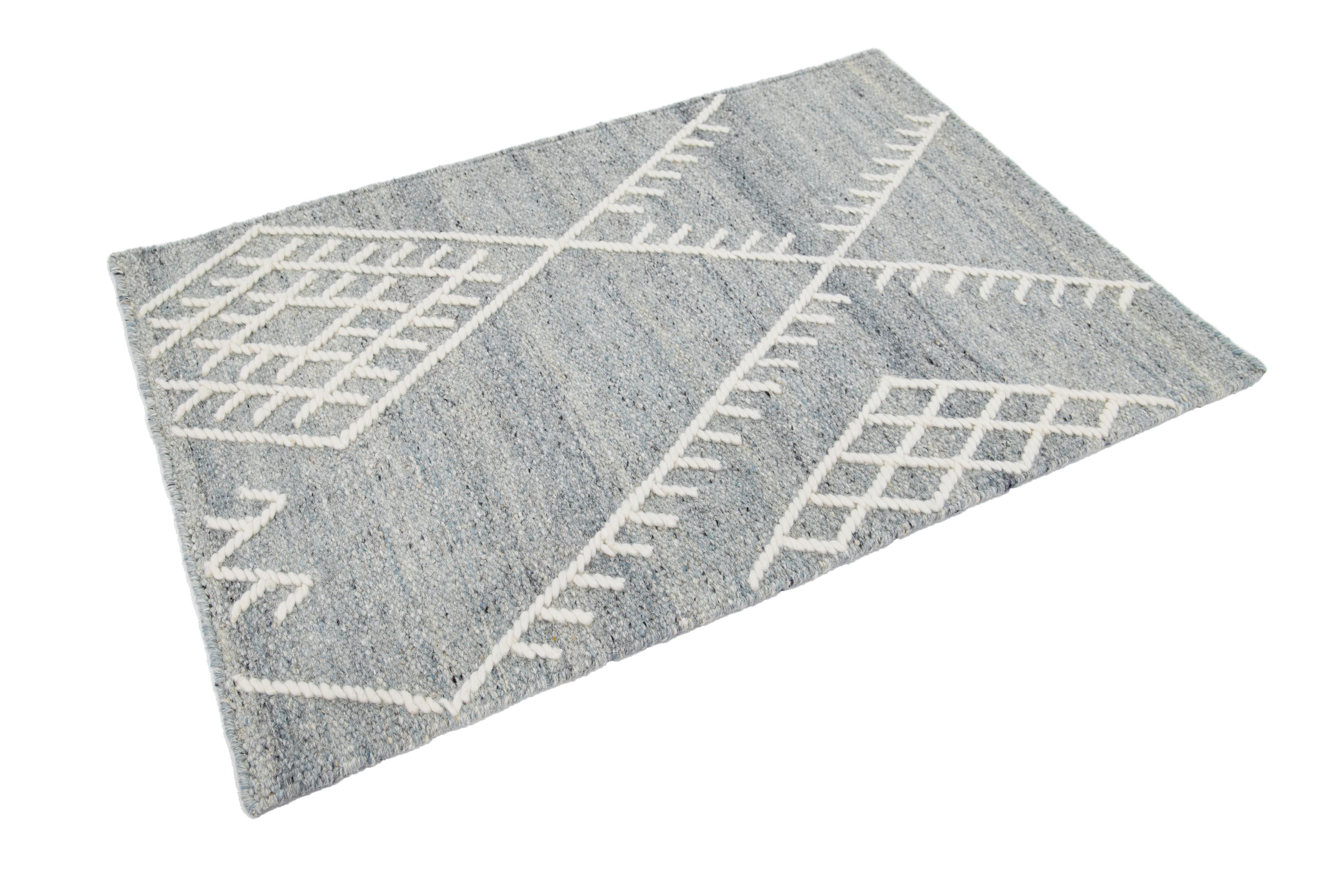 Hand-Woven Apadana's Flatweave Kilim Custom Gray Wool Rug For Sale