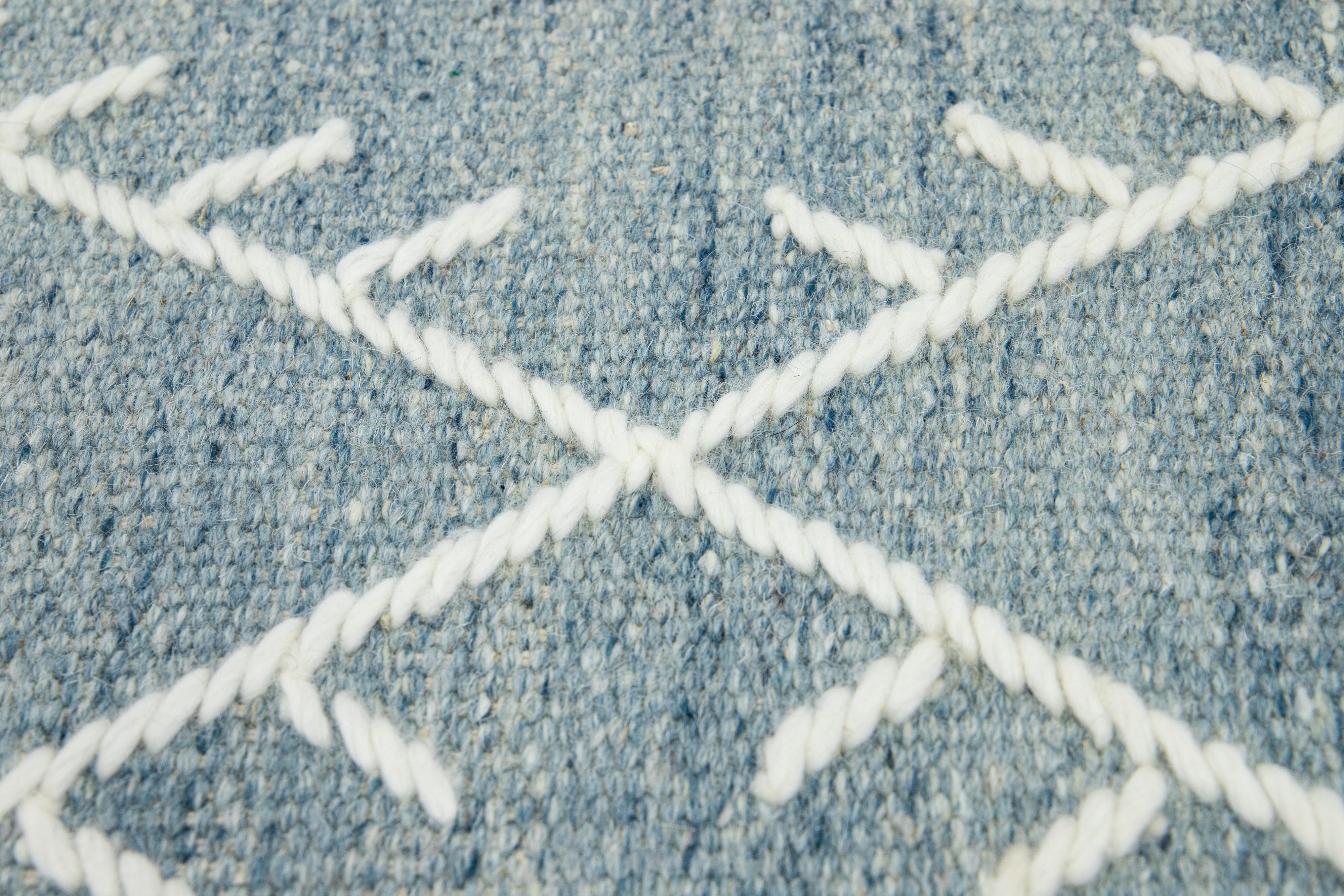 Apadana's Flatweave Kilim Custom Light Blue Wool Rug In New Condition For Sale In Norwalk, CT