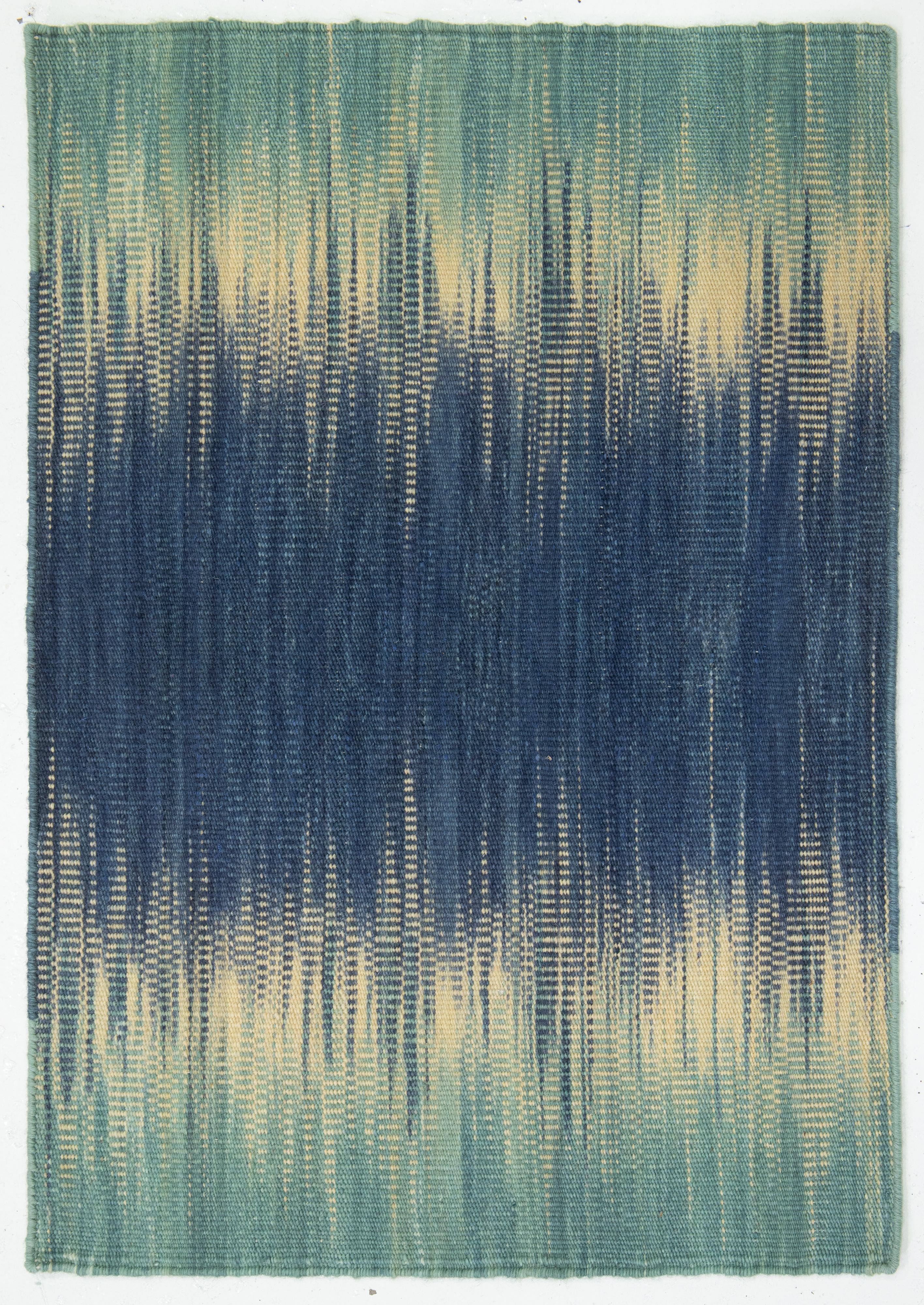 Indian Apadana's Flatweave Kilim Custom New Zealand Wool Rug In Blue and Green For Sale