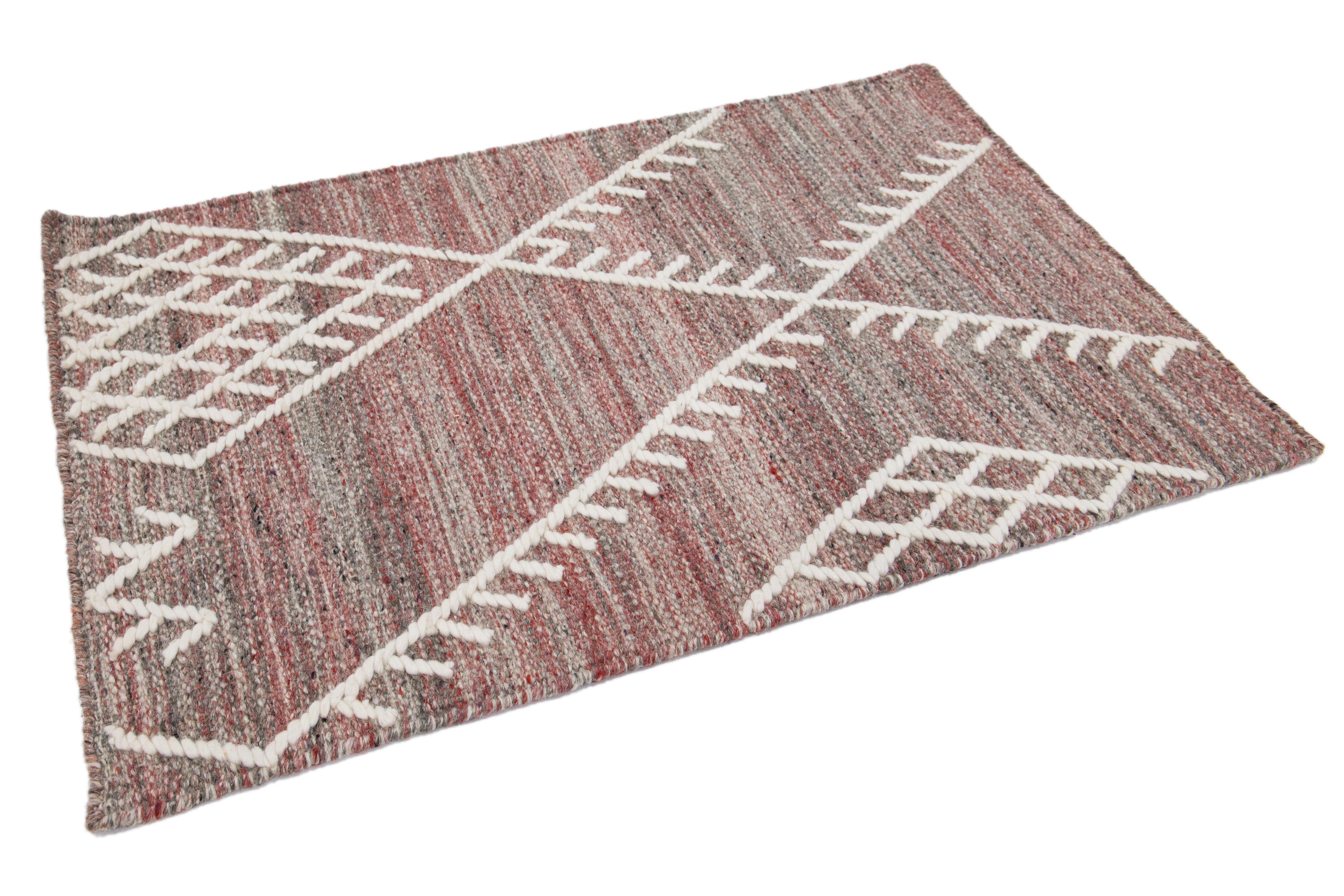 Hand-Woven Apadana's Flatweave Kilim Custom Red Wool Rug For Sale