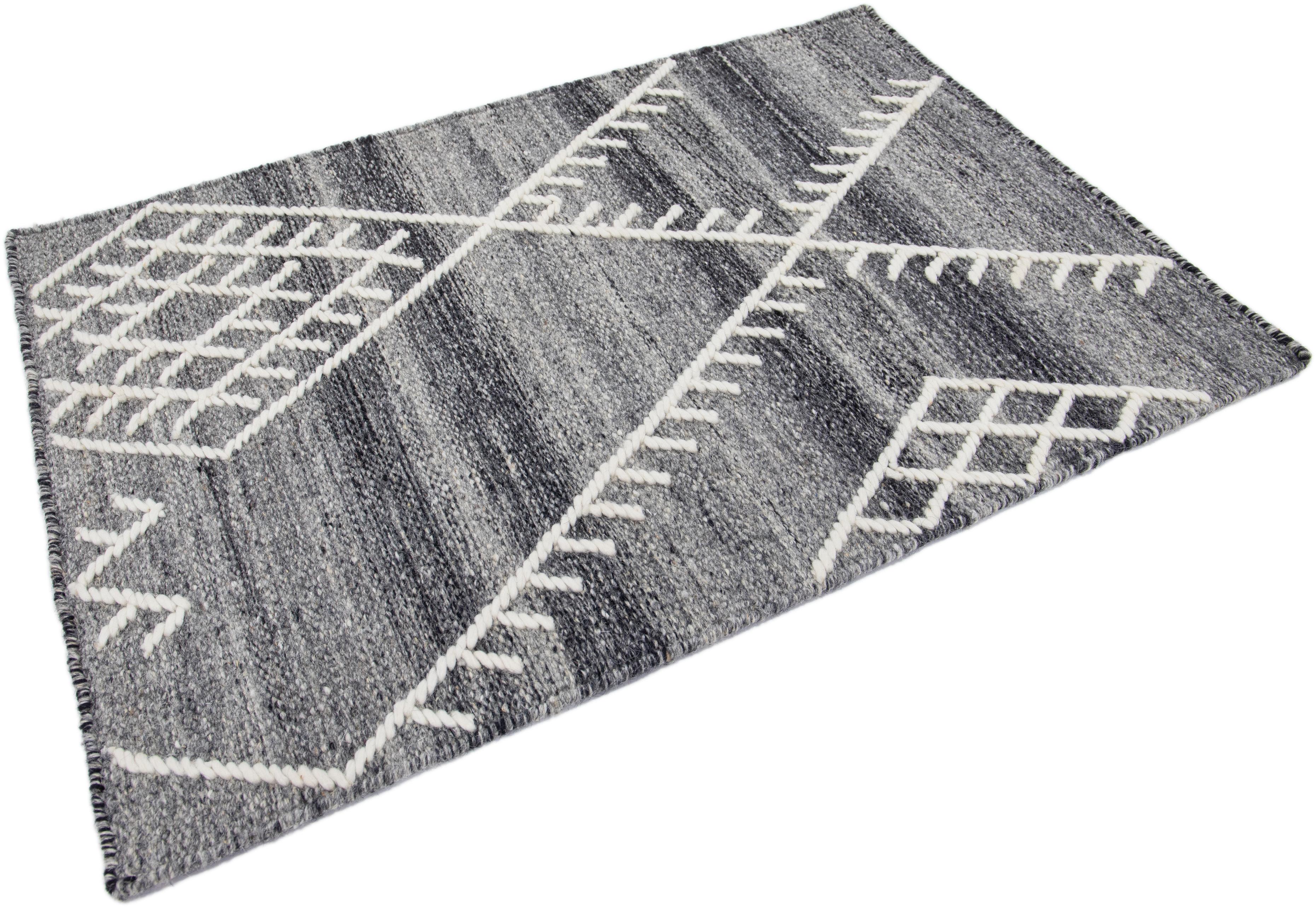 Hand-Woven Apadana's Flatweave Kilim Dark Gray Custom Wool Rug For Sale