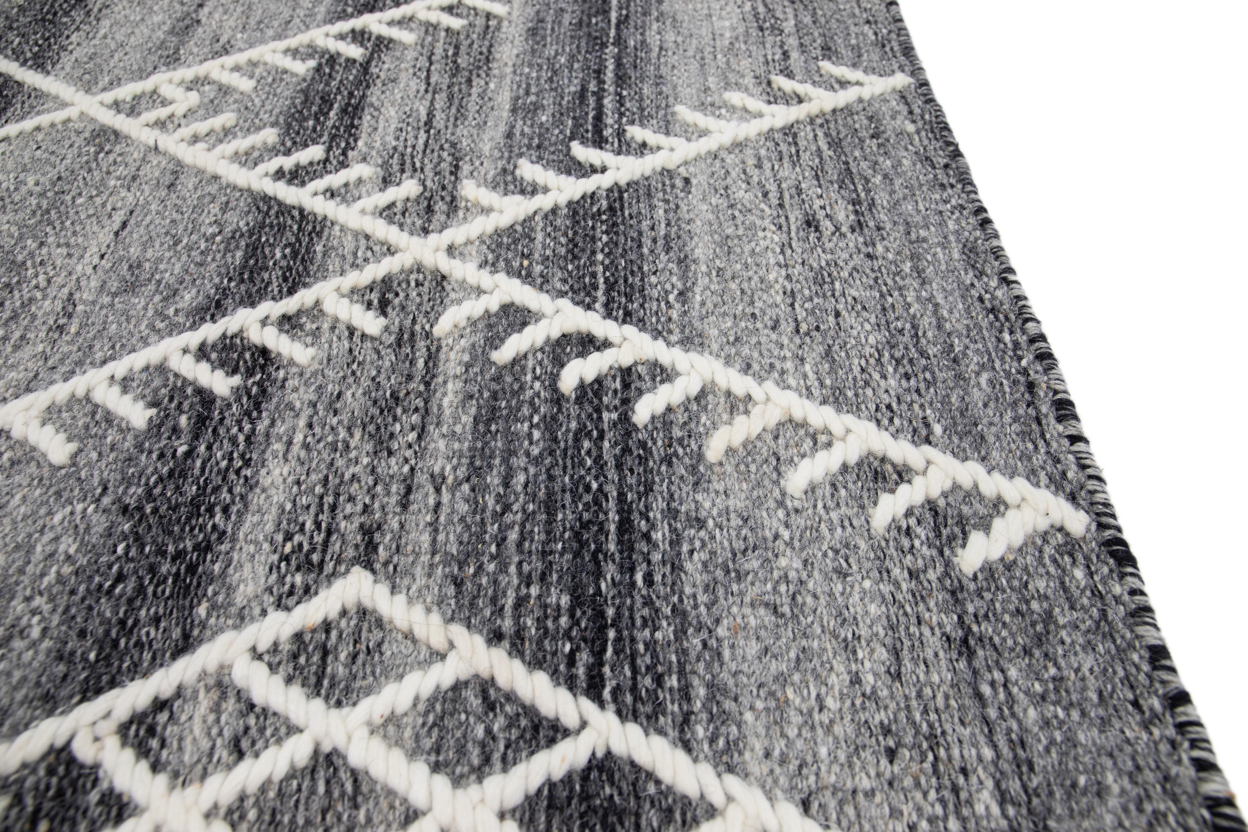 Apadana's Flatweave Kilim Dark Gray Custom Wool Rug In New Condition For Sale In Norwalk, CT