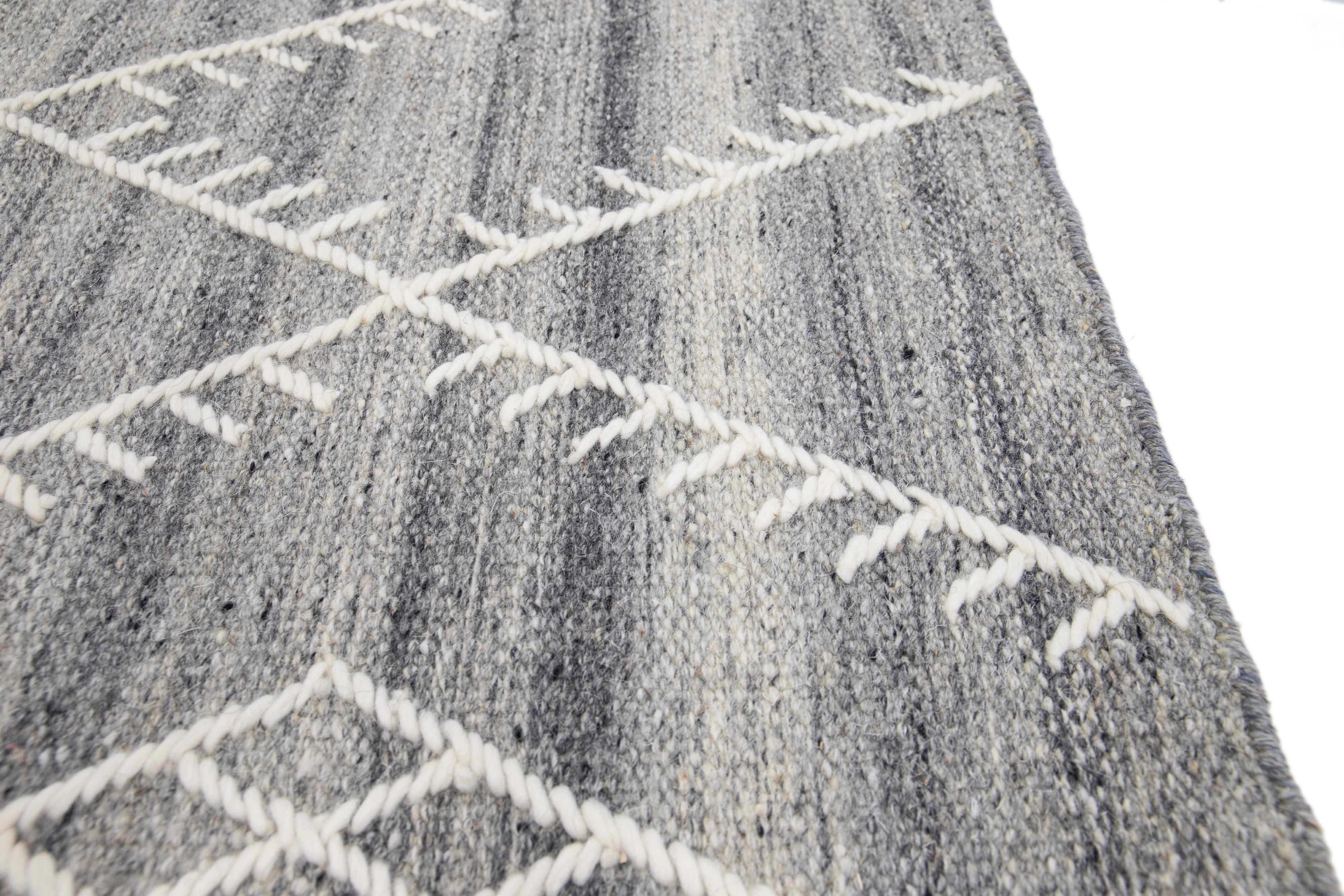 Apadana's Flatweave Kilim Gray Custom Wool Rug In New Condition For Sale In Norwalk, CT