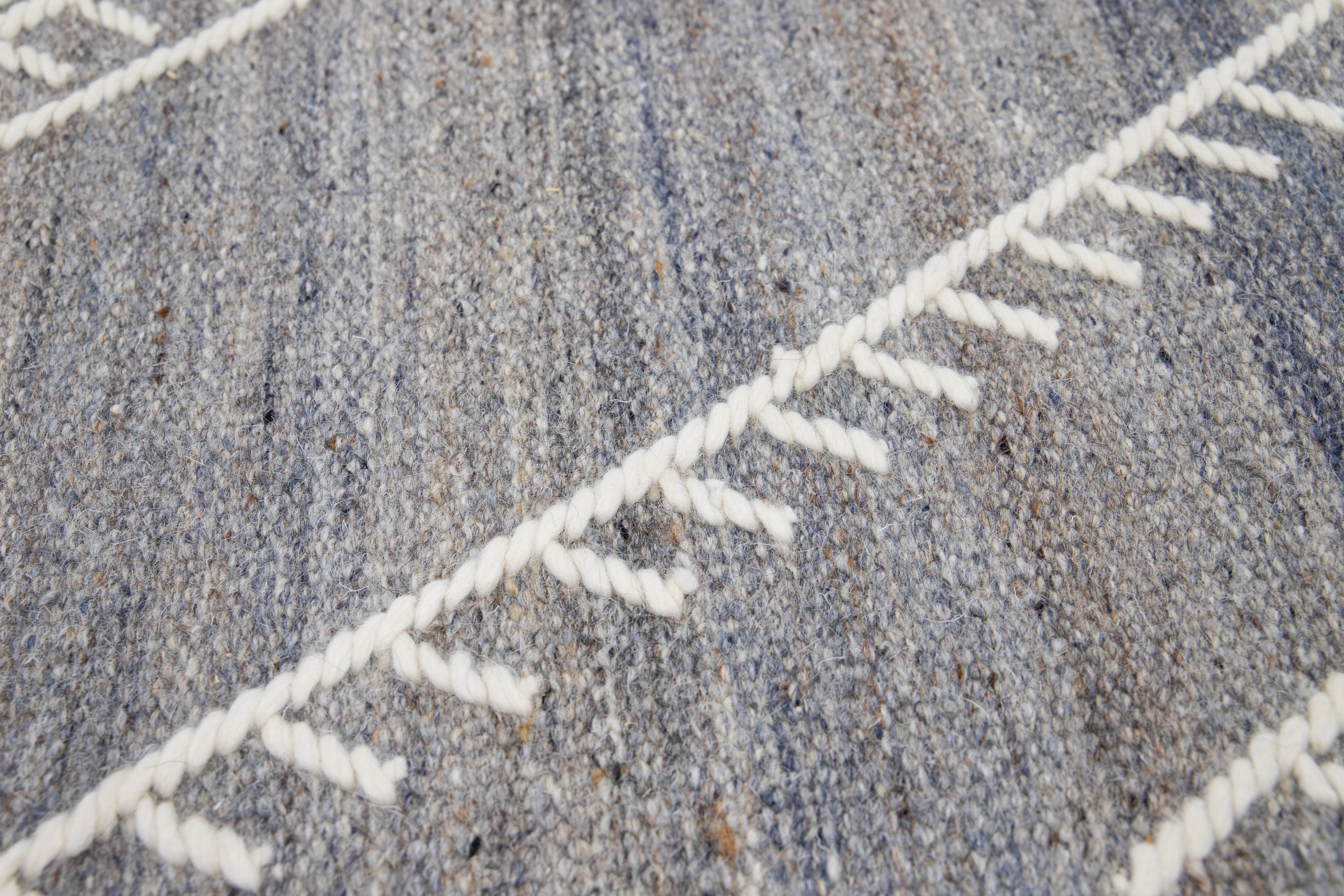Apadana's Flatweave Kilim Grey Custom Wool Rug In New Condition For Sale In Norwalk, CT