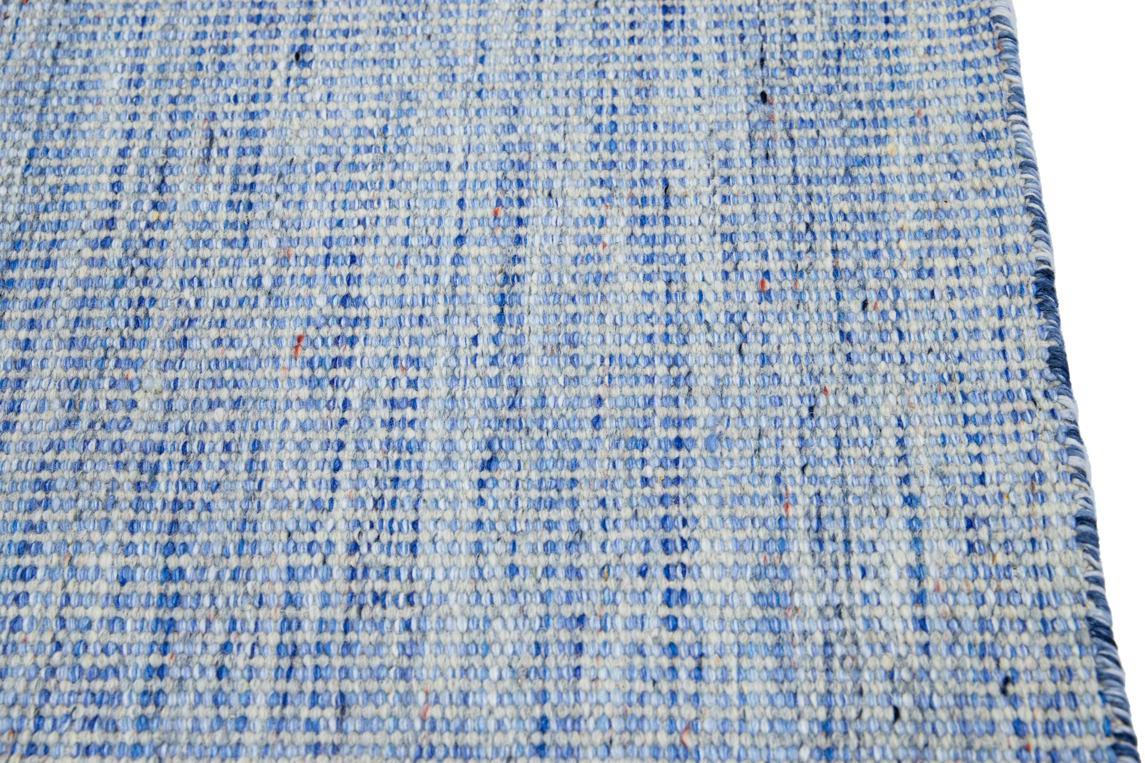 Indian  Apadana's Flatweave Kilim Light Blue Custom Wool Rug For Sale