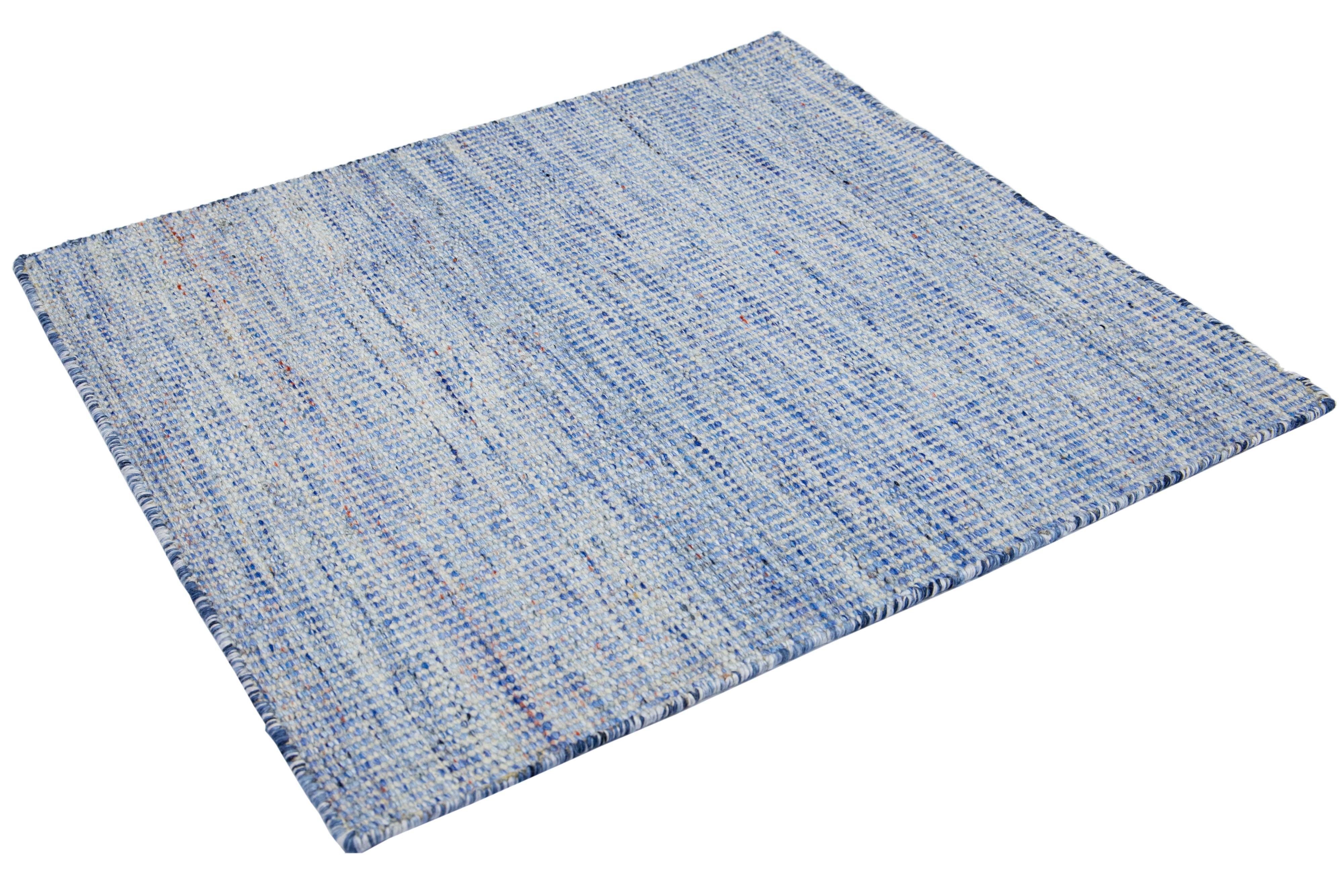 Hand-Woven  Apadana's Flatweave Kilim Light Blue Custom Wool Rug For Sale