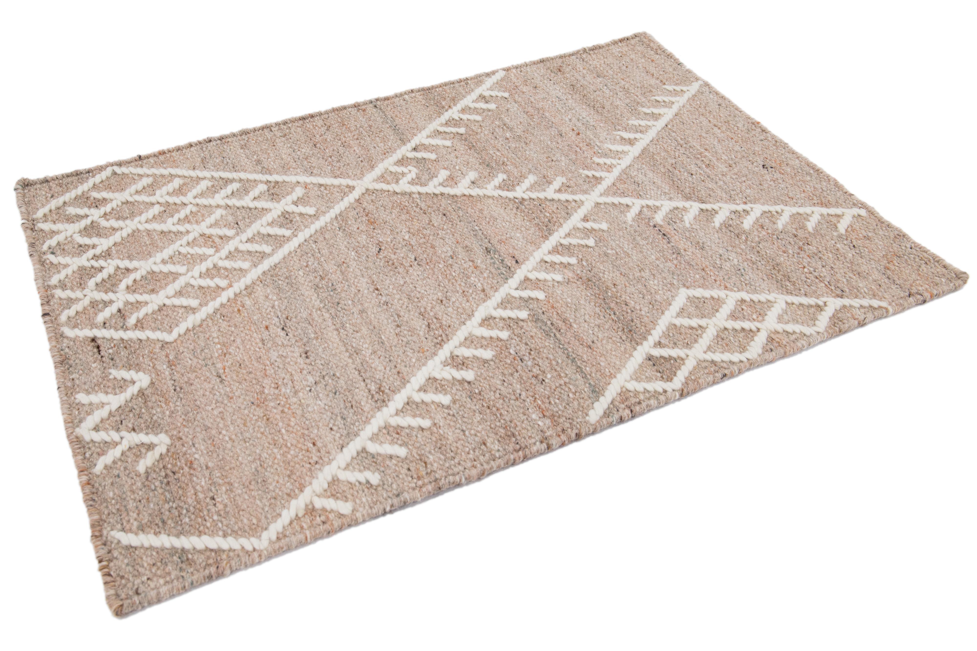 Hand-Woven Apadana's Flatweave Kilim Light Brown Custom Wool Rug For Sale