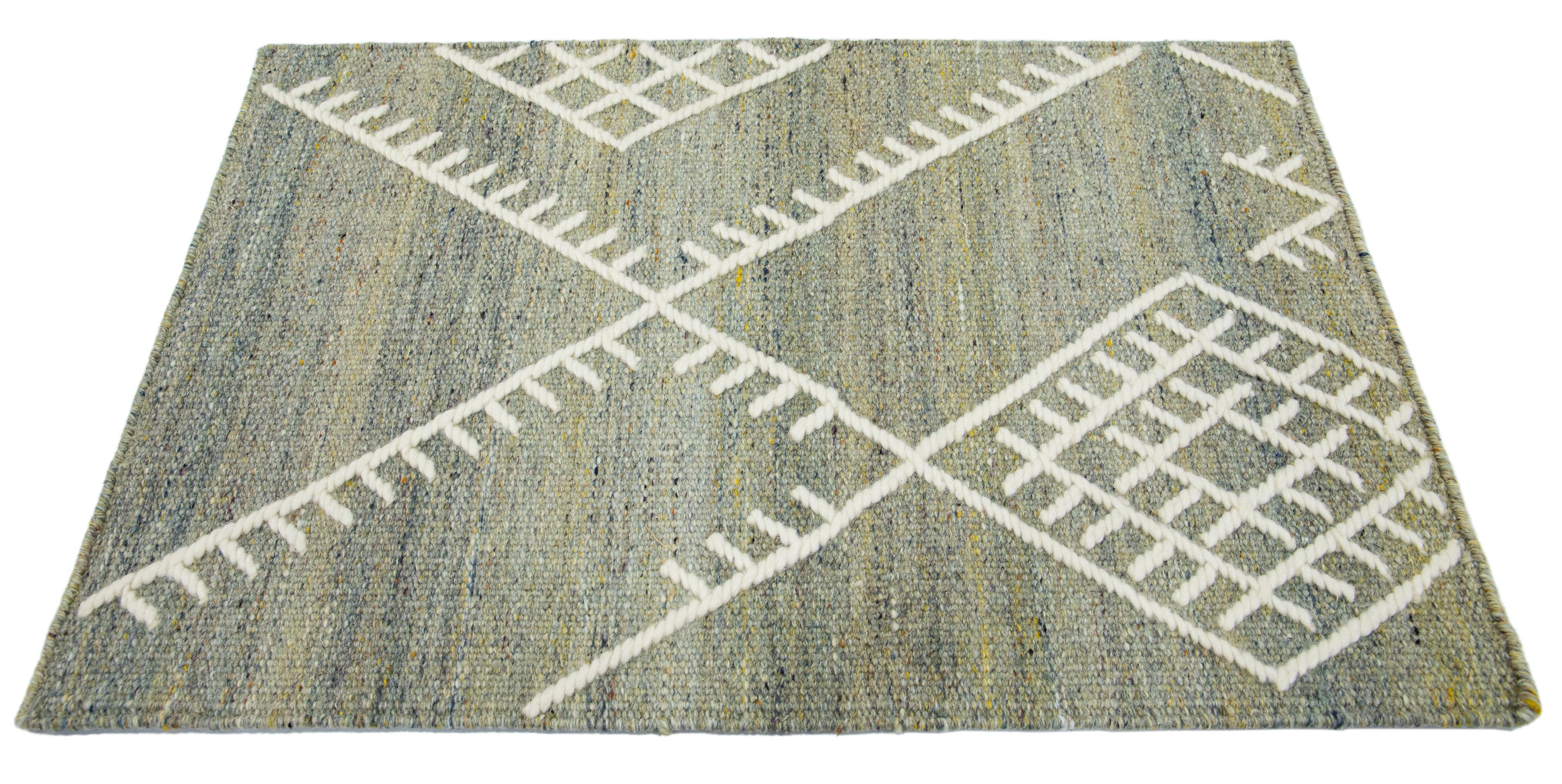 Apadana's Nantucket Collection wool custom rug. Custom sizes and colors made-to-order. 

Material: Wool 
Techniques: Flatweave
Style: Geometric-Coastal
Lead time: Approx. 15-16 wks available 
Colors: As shown, other custom colors are available.