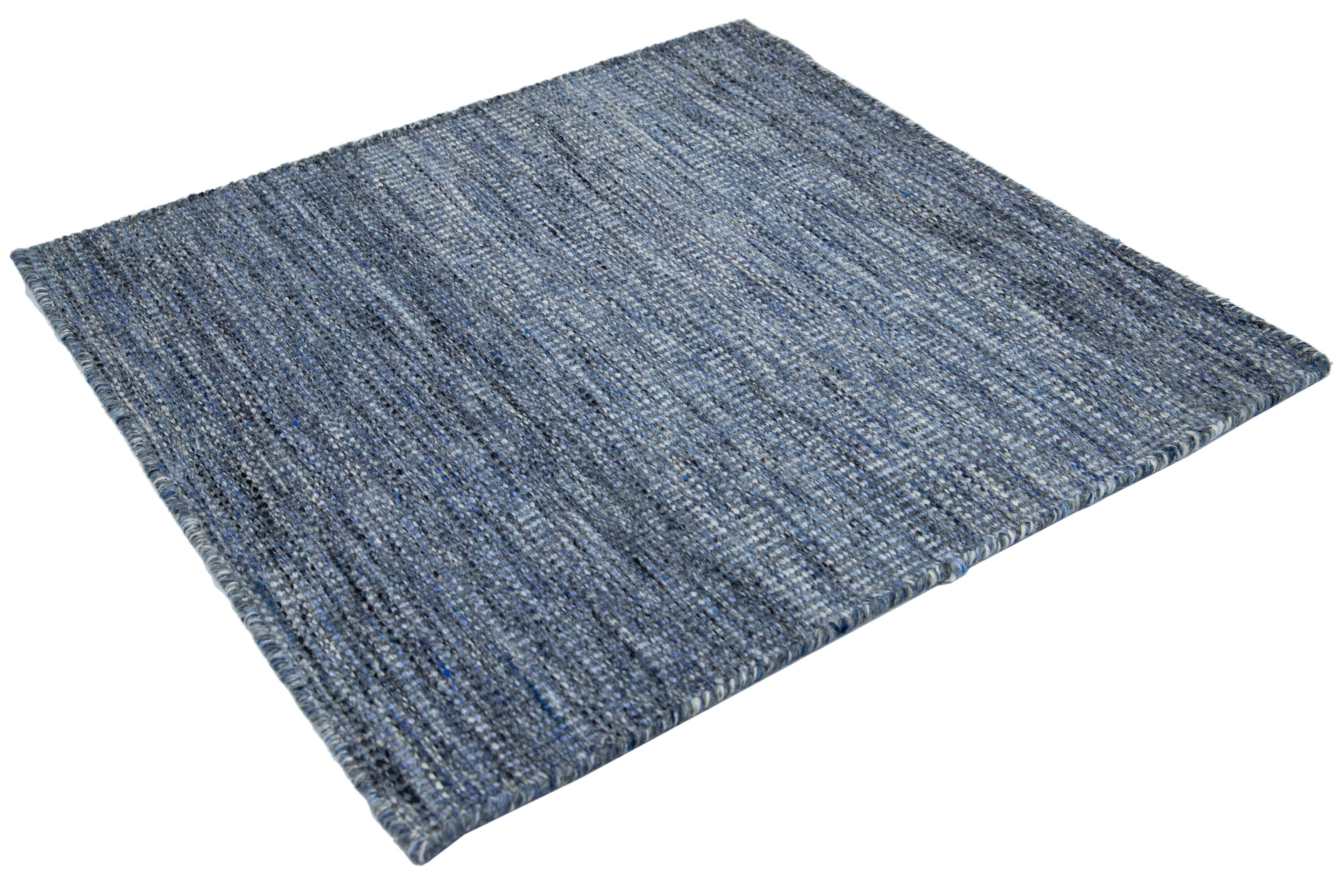 Indian Apadana's Flatweave Kilim Navy Blue Custom Wool Rug For Sale