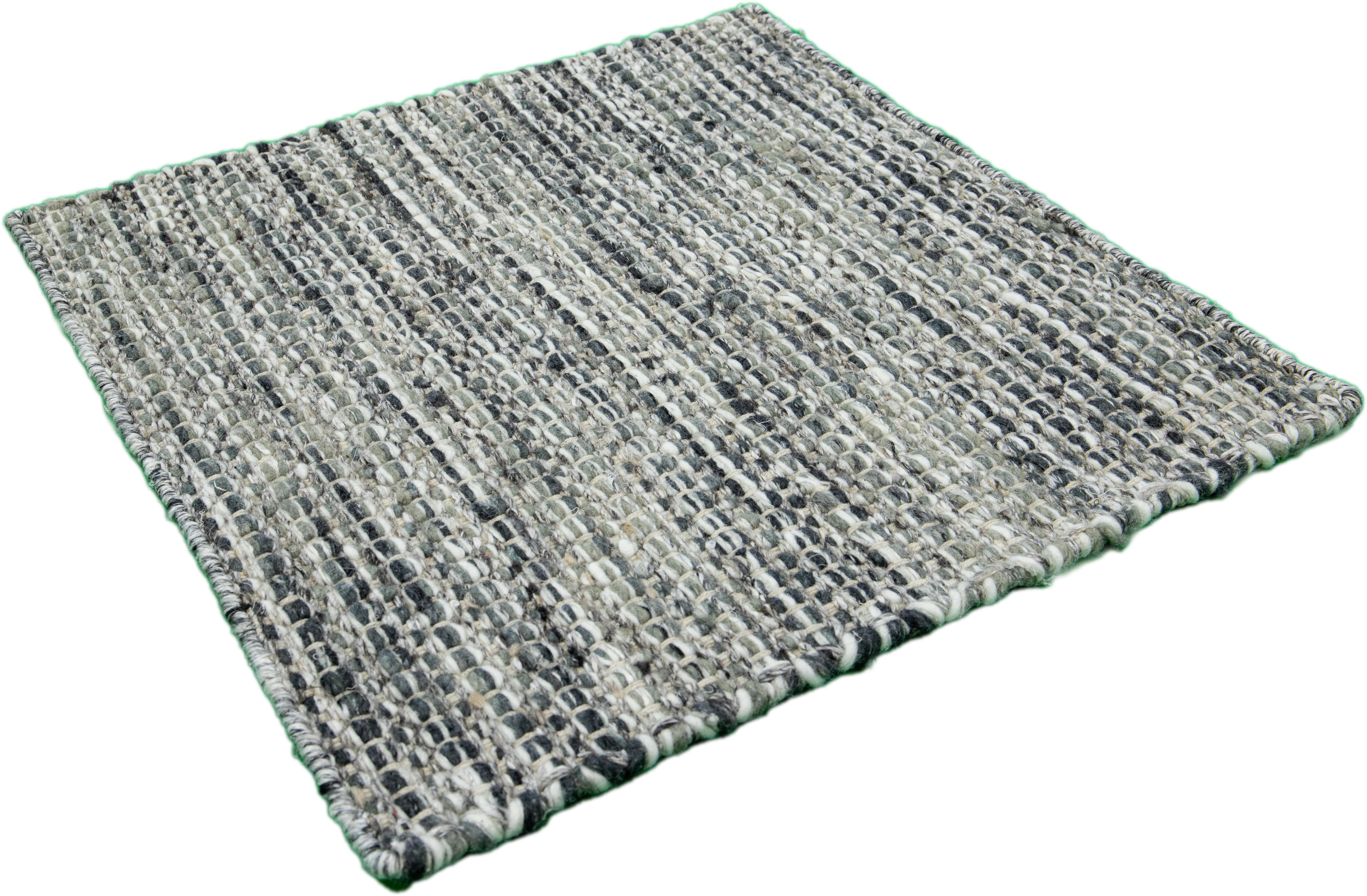 Indian Apadana's Flatweave Kilim Style Gray Custom Wool Rug For Sale