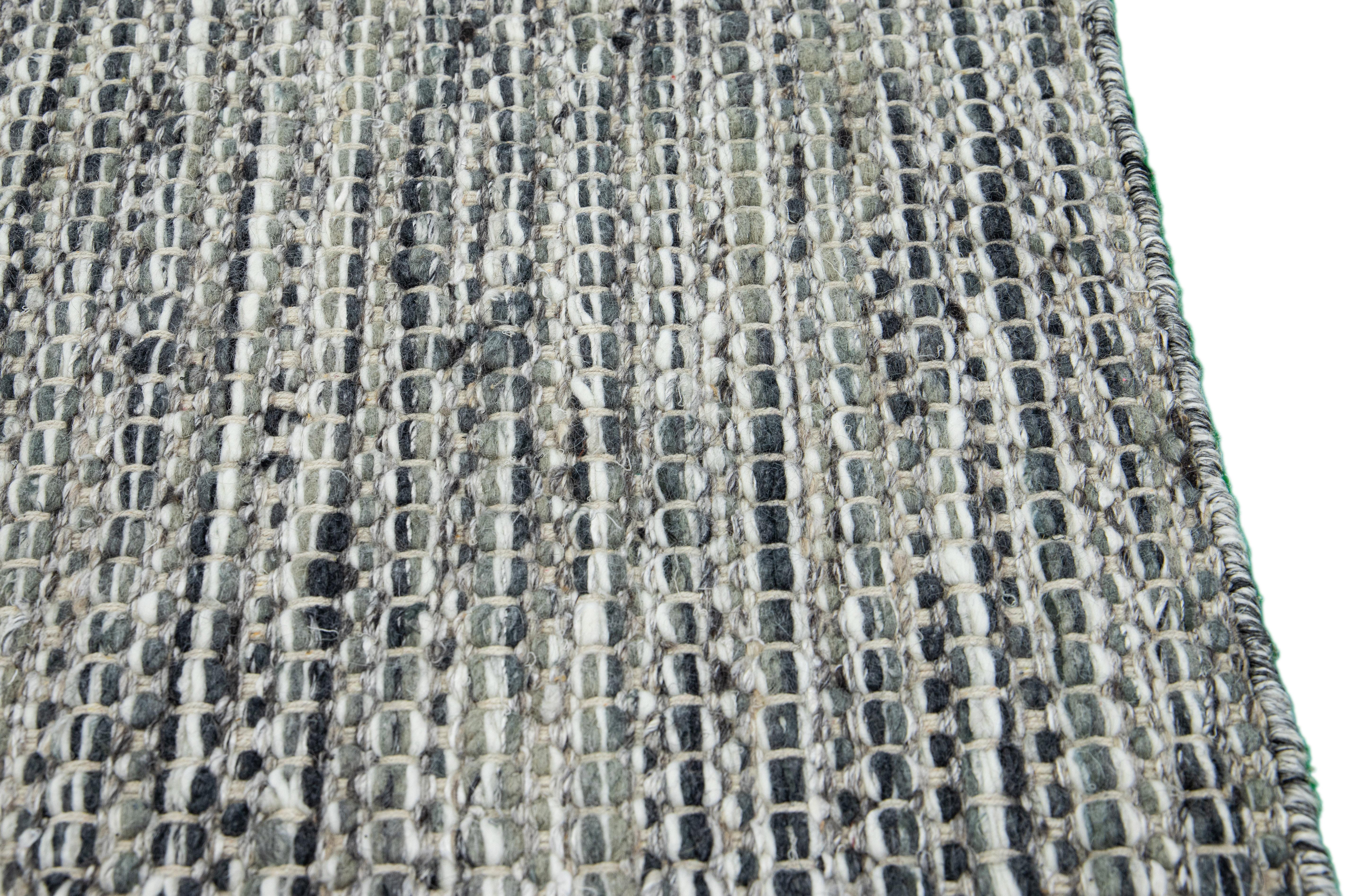 Hand-Woven Apadana's Flatweave Kilim Style Gray Custom Wool Rug For Sale