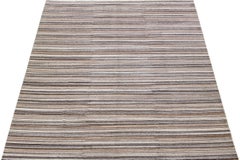 Apadana's Groove Handmade Bamboo/Silk Rug with Stripe Motif in Earthy Tones