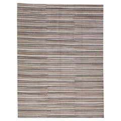 Apadana's Groove - Tapis en bambou/soie fait à la main avec motif de rayures dans des tons terreux