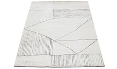 Apadana's Handmade Modern Moroccan Style Wool Rug In Ivory
