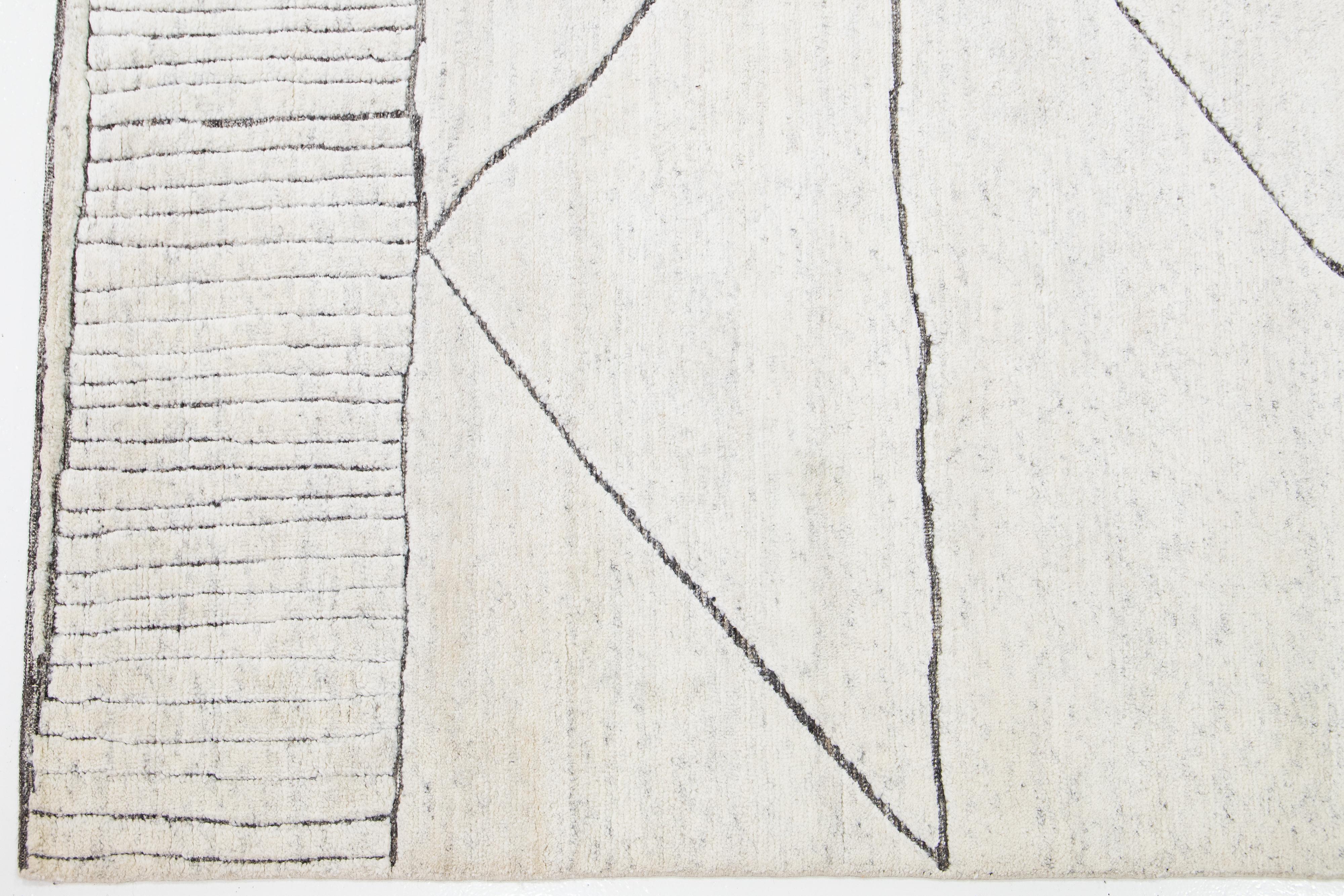 Apadana's Handmade Modern Moroccan Style Wool Rug In Ivory In New Condition For Sale In Norwalk, CT