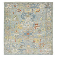 Apadana's Ligth Blue Modern Sultanabad Rugs in lana con disegno a trifoglio