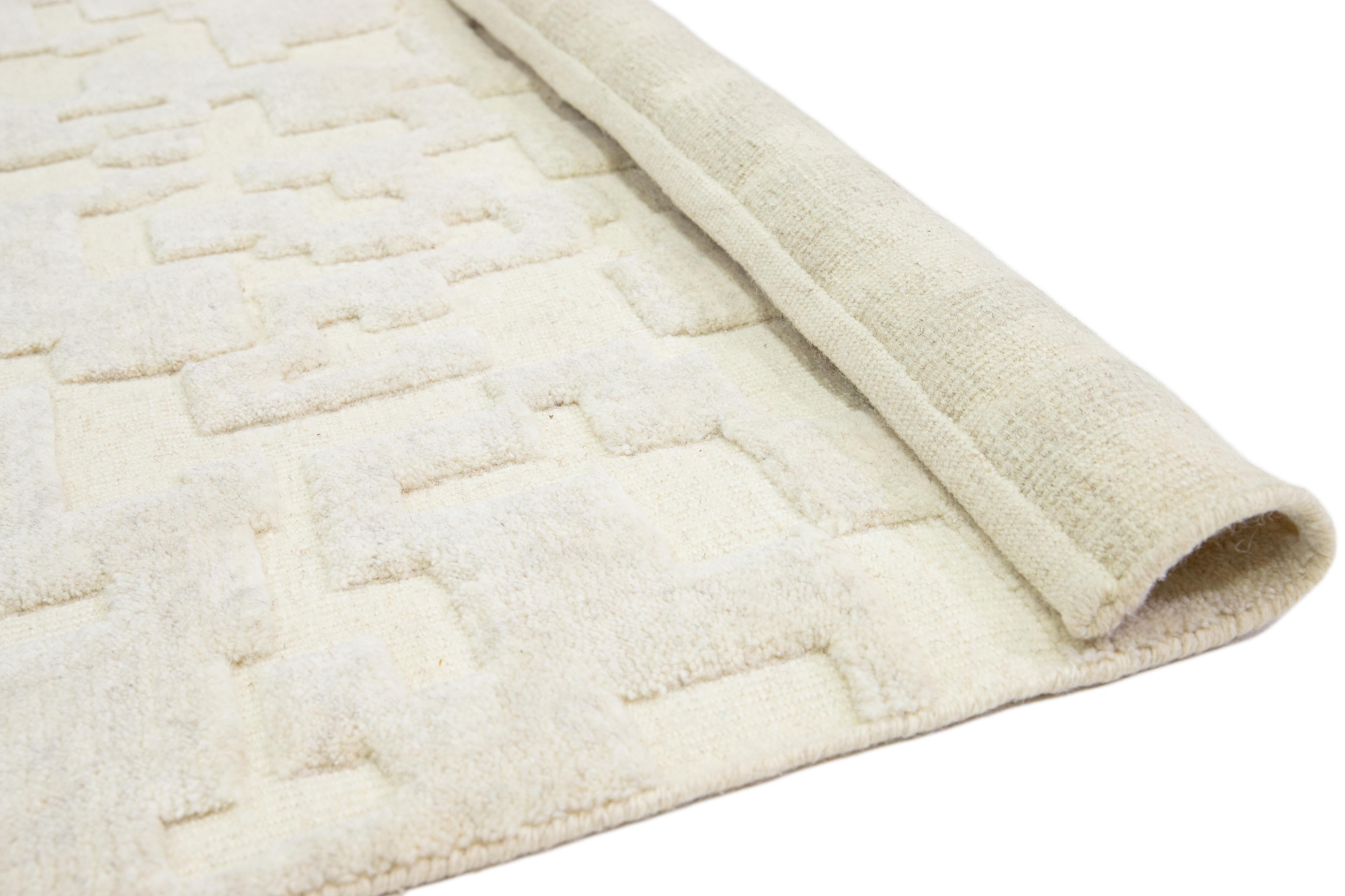 Indian Apadana's Modern Abstract Moroccan Style Wool Rug In ivory  For Sale
