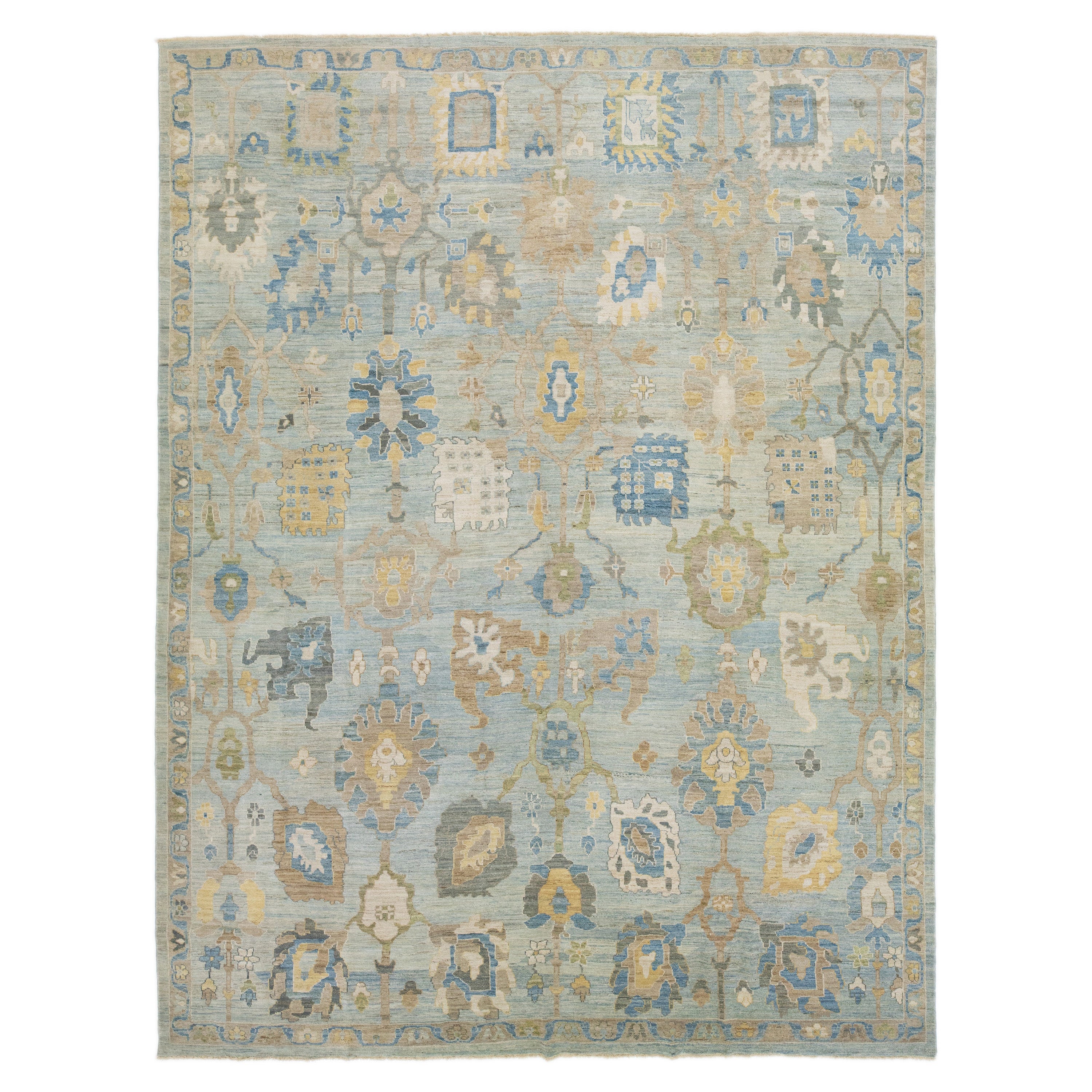 Tapis moderne bleu surdimensionné en laine de Sultanabad avec motif sur toute sa surface d' Apadana en vente