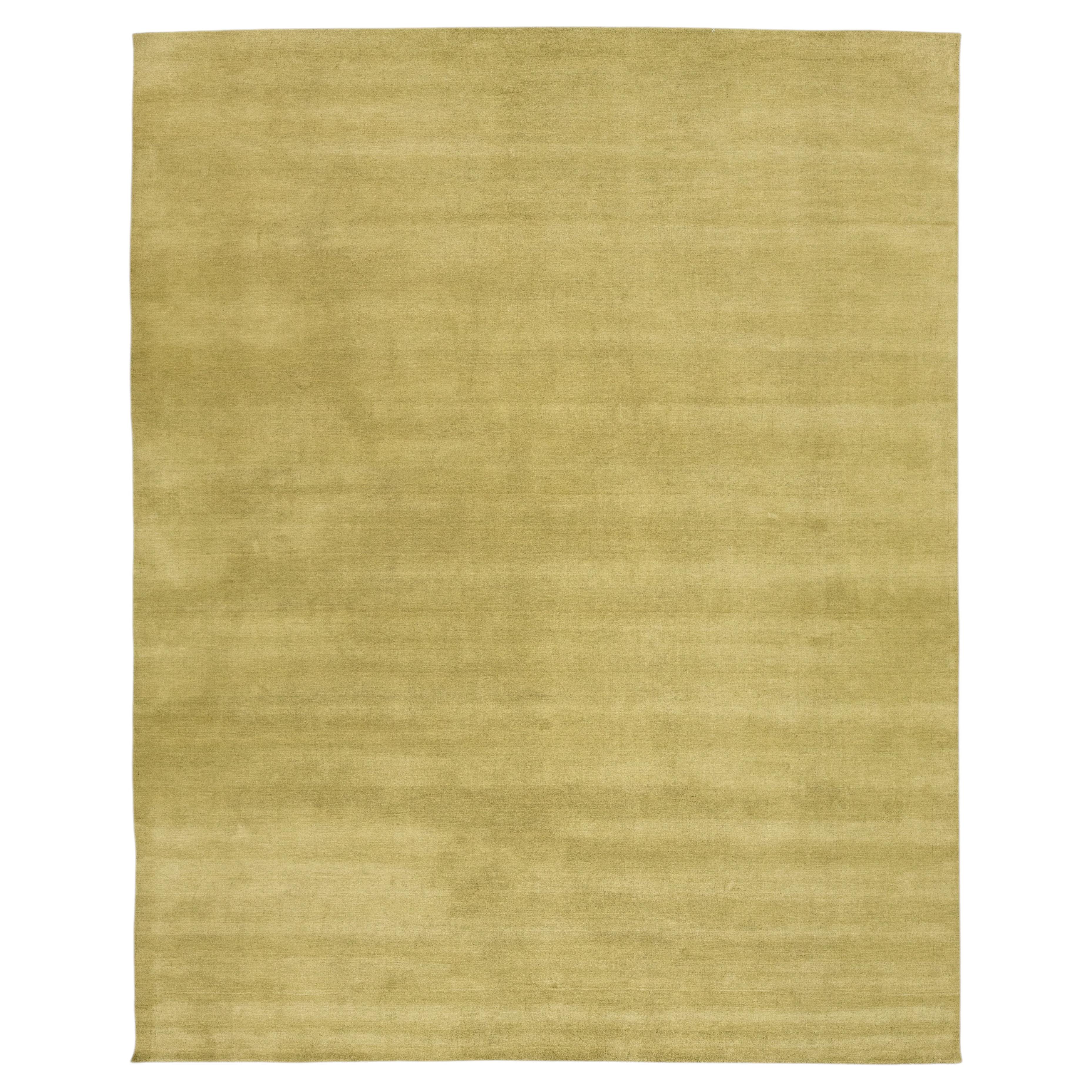 Apadana's Modern Gabbeh Hand-Loom Wool Area Rug In Citron Color