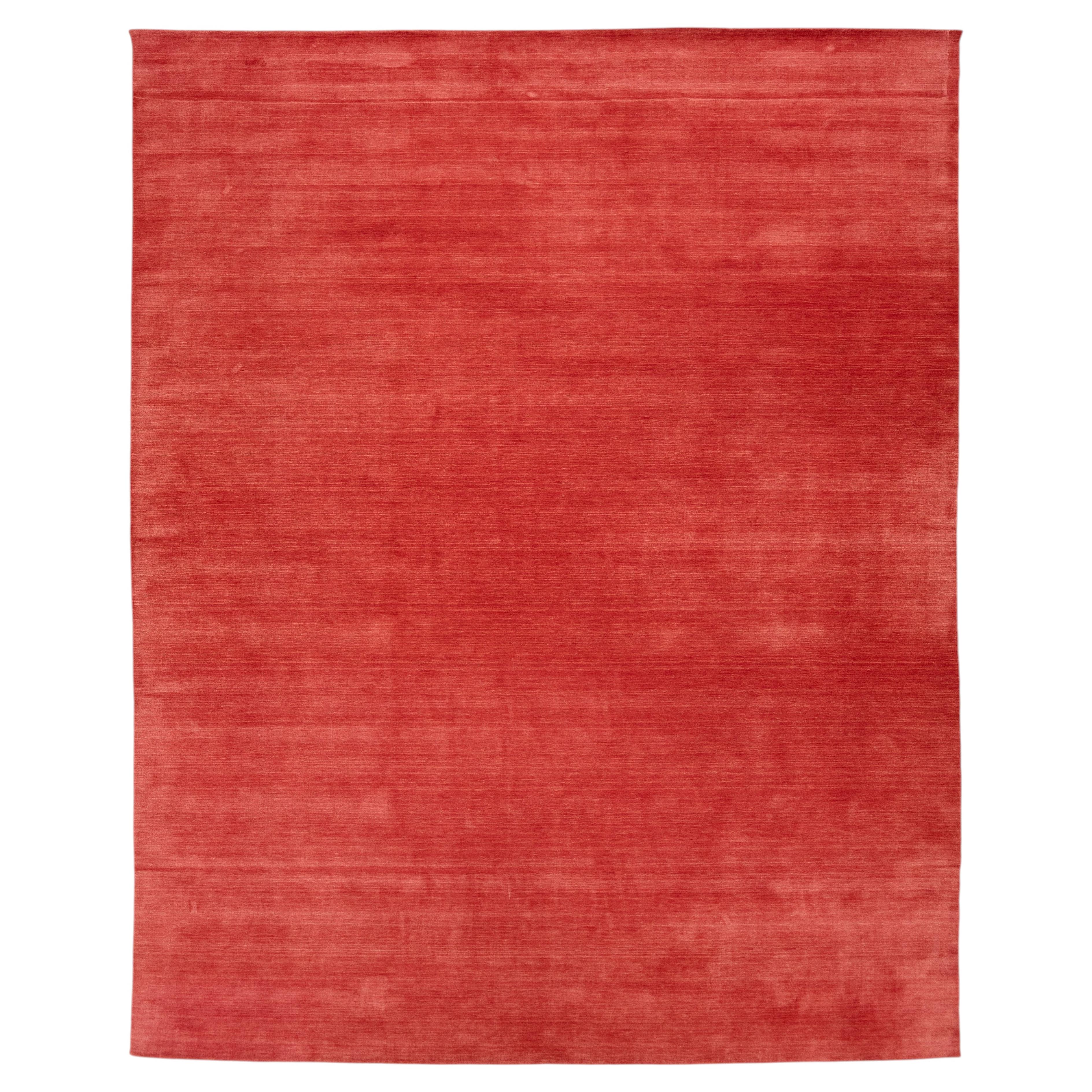 Apadana's Modern Gabbeh Hand-Loom Wool Area Rug In Crimson Red For Sale
