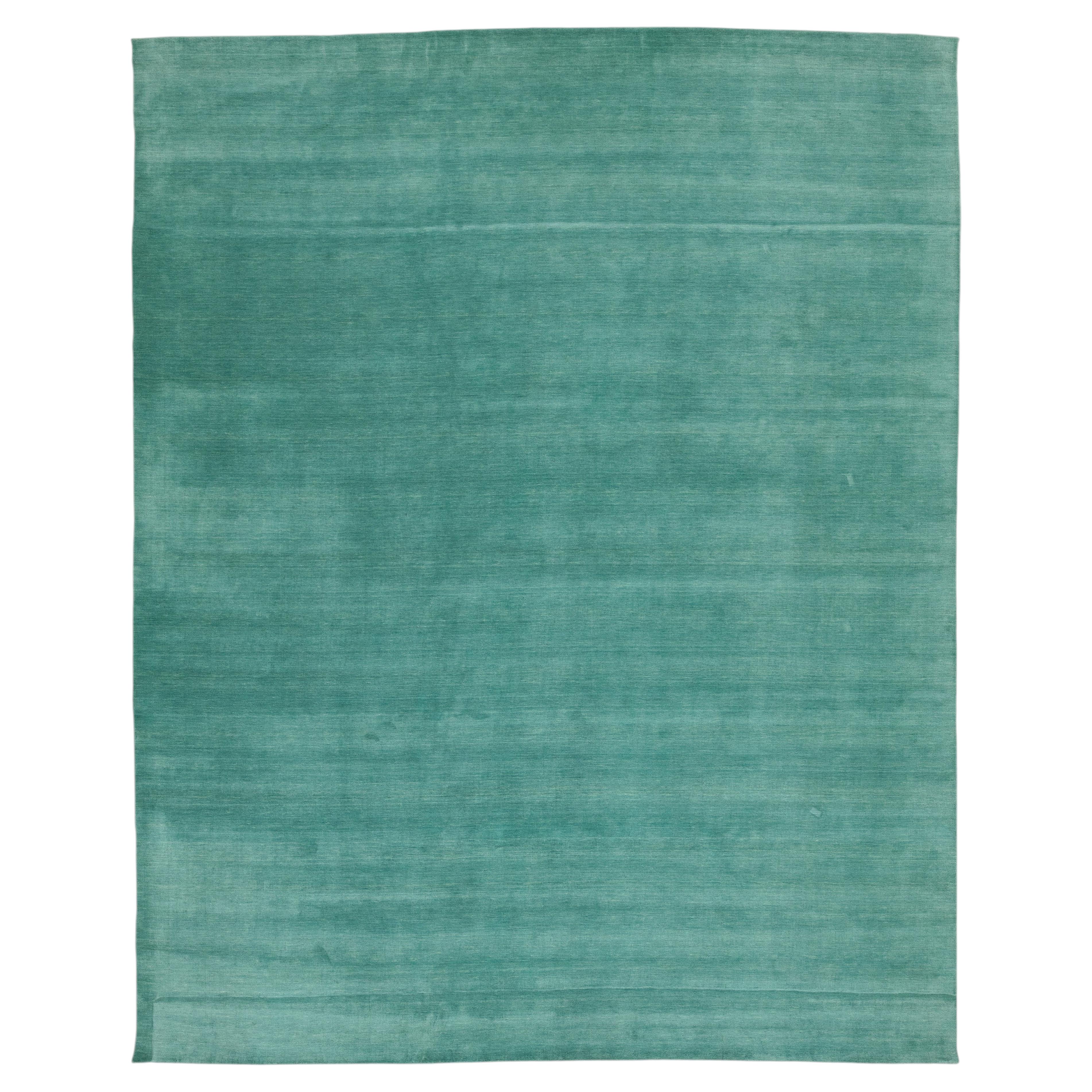 Apadana's Modern Gabbeh Hand-Loom Wool Area Rug In Deep Teal