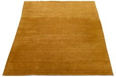 Apadana's Modern Gabbeh Hand-Loom Wool Area Rug In Earthy Yellow-Orange.