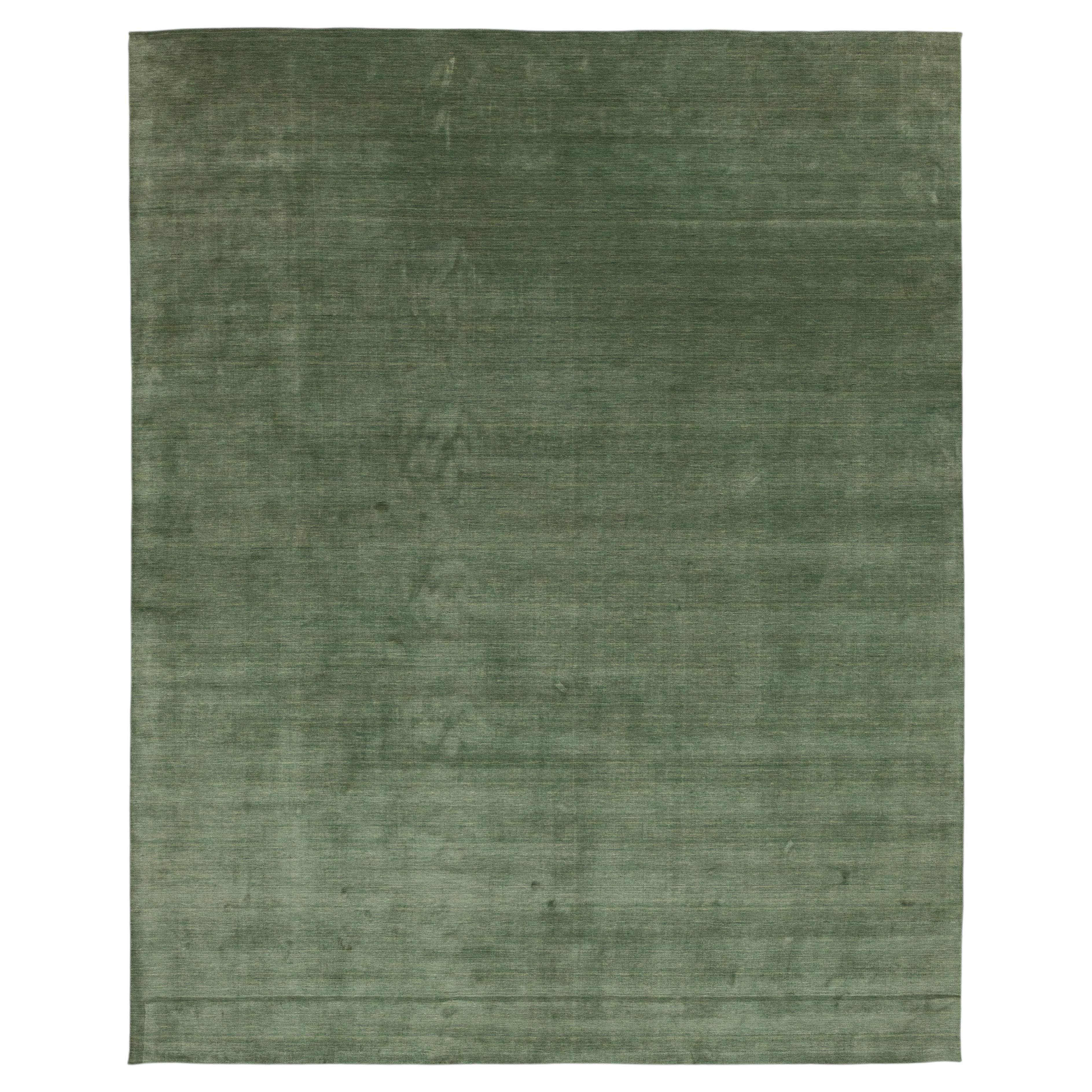 Apadana's Modern Gabbeh Hand-Loom Wool Area Rug In Emerald Moss