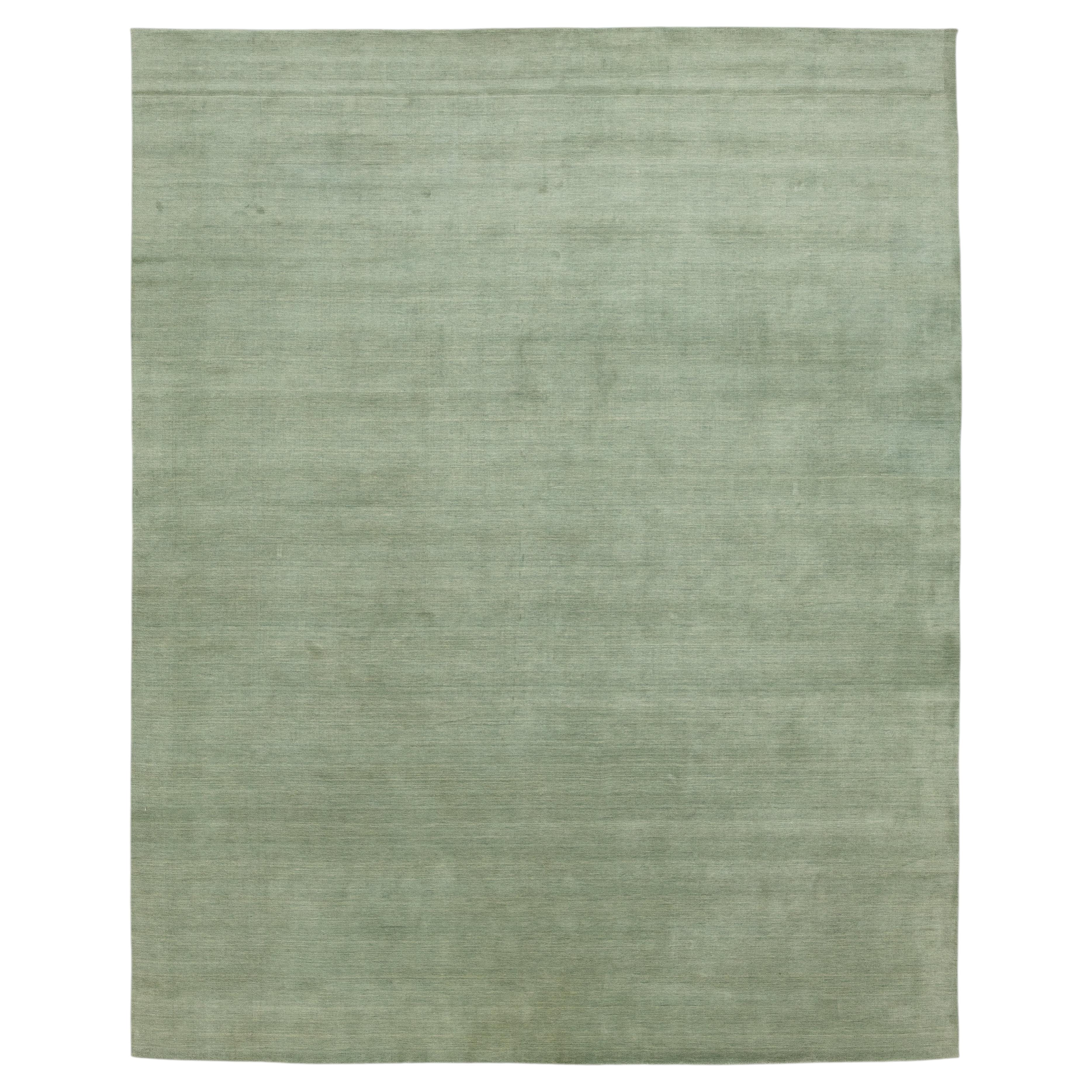 Apadana's Modern Gabbeh Hand-Loom Wool Area Rug In Muted Sage Green