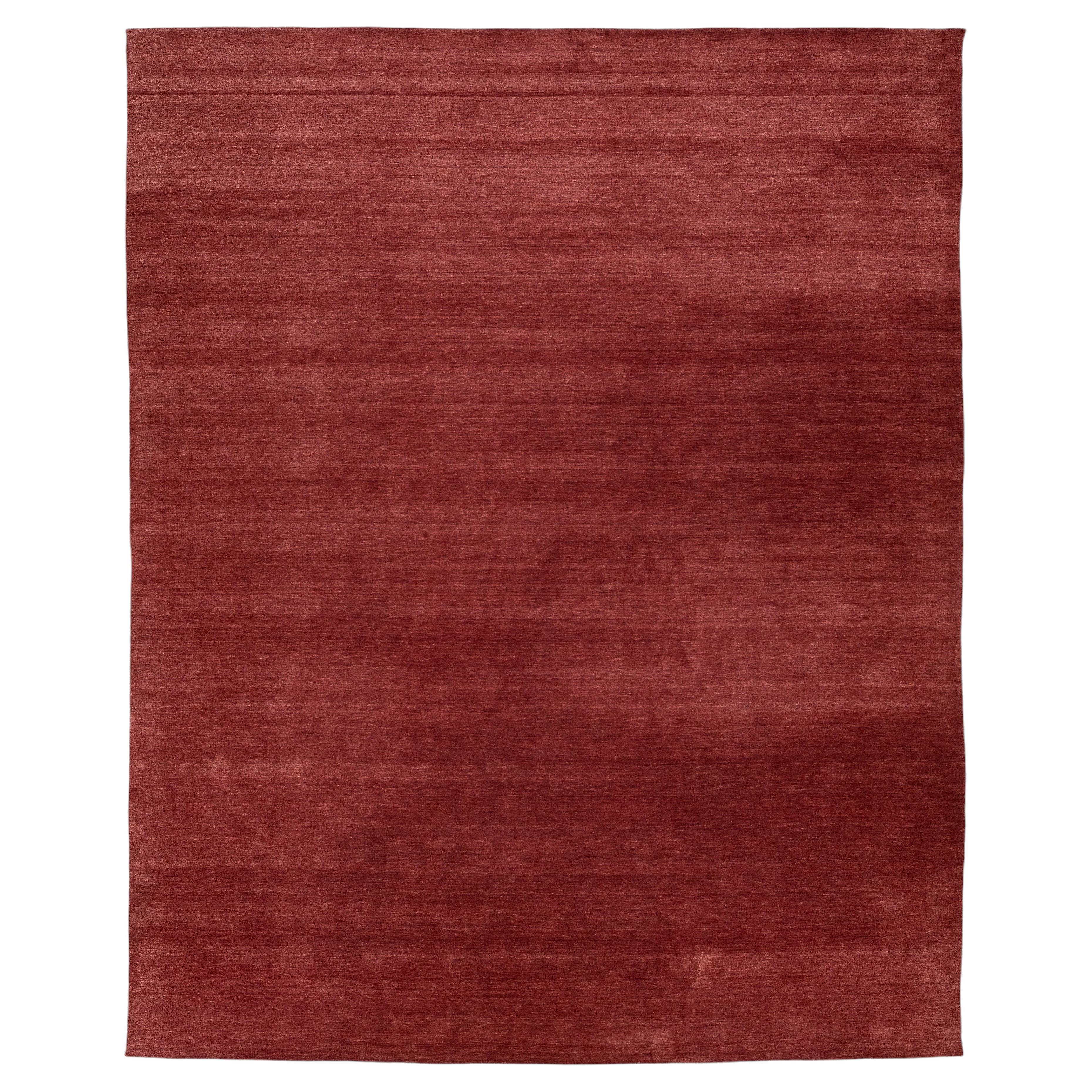 Apadana's Modern Gabbeh Hand-Loom Wool Area Rug In Red Burgundy