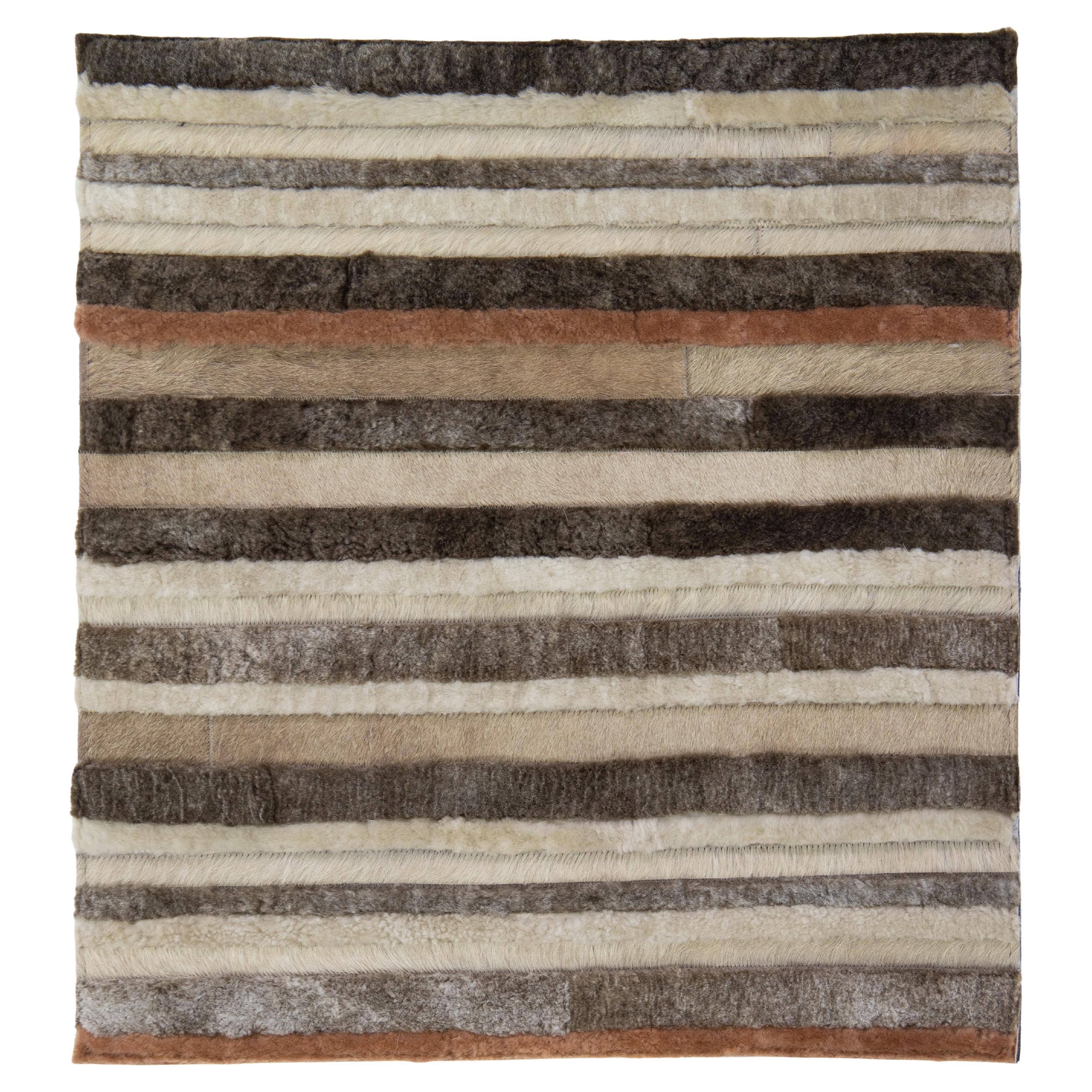 Apadana's Modern Genuine Cowhide and Sheep Leather Custom Rug In Earthy Tones