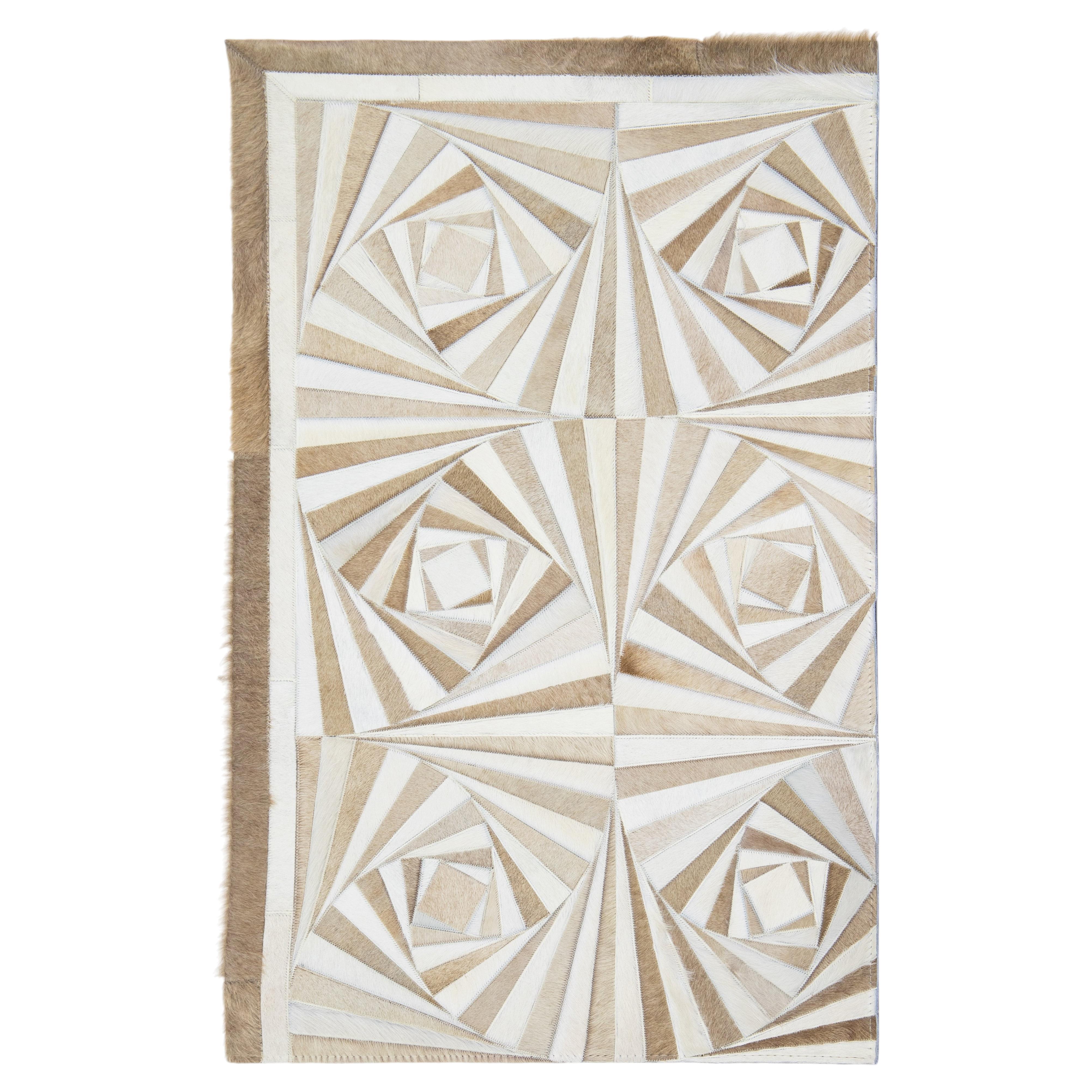 Apadana's Modern Genuine Cowhide Leather Custom Rug Geometric Design