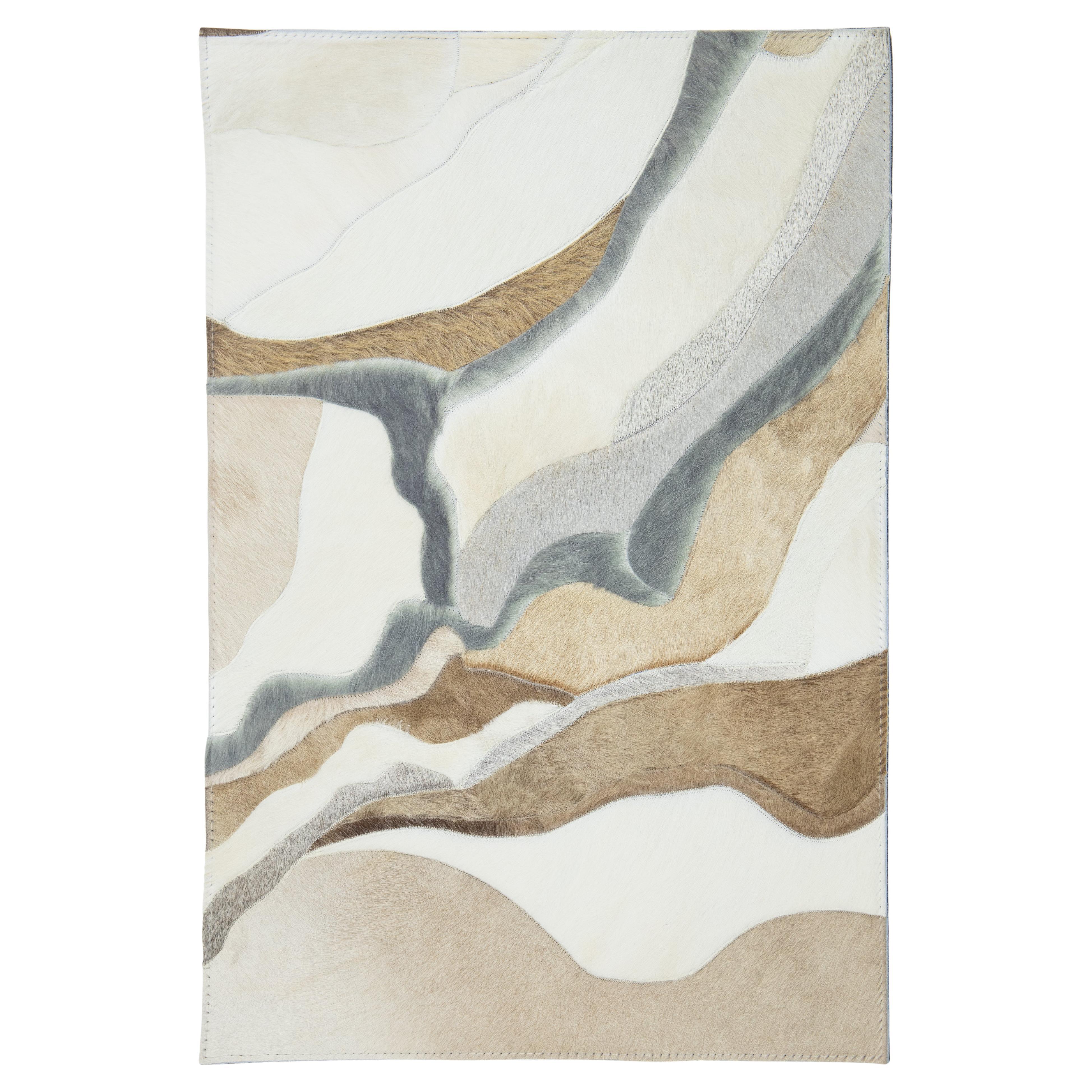 Apadana's Modern Genuine Cowhide Leather Custom Rug in Earthy Tones For Sale