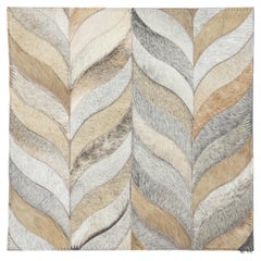Apadana's Modern Genuine Cowhide Leather Custom Rug wavy Chevron Motif