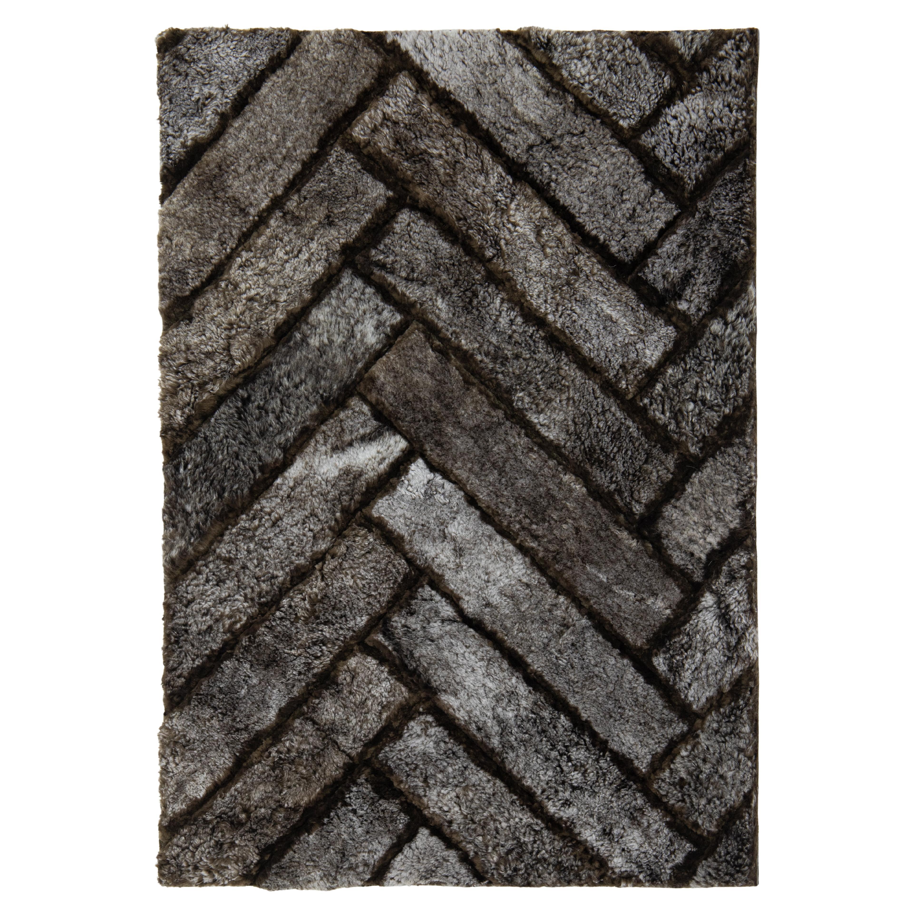 Apadana's Modern Genuine Sheep Leather Custom Rug in Brown