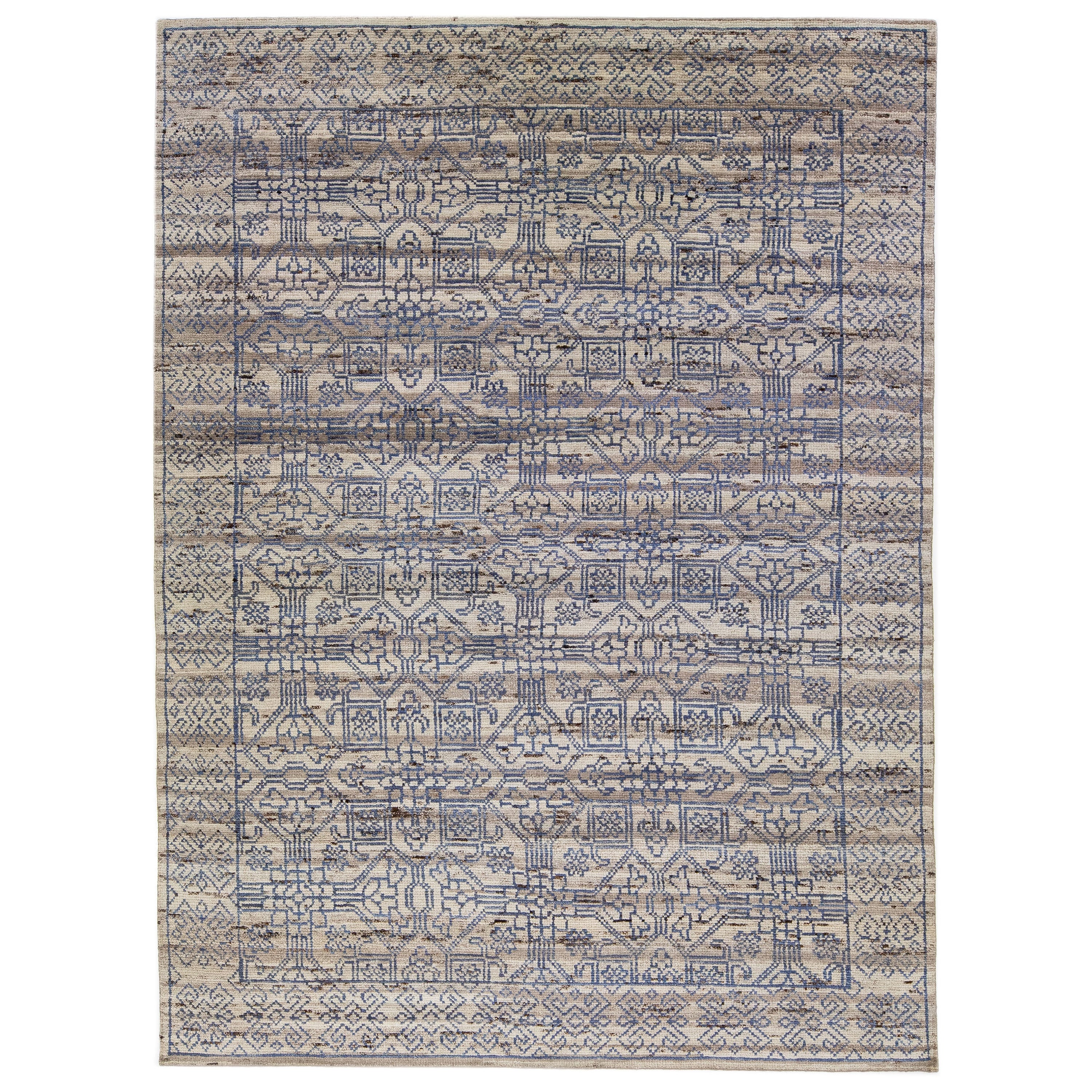 Apadana's - Tapis moderne géométrique en laine indienne fait à la main en gris en vente