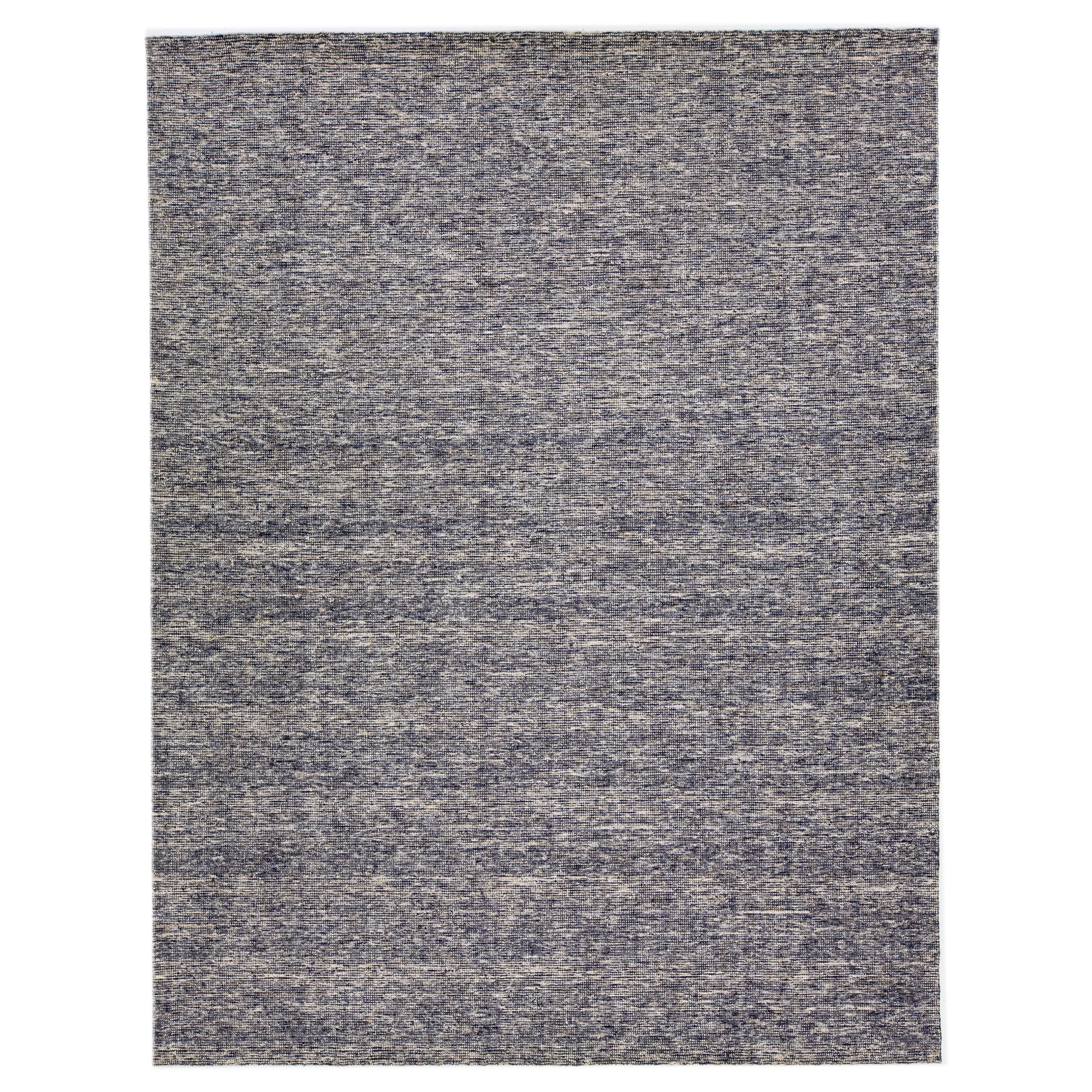 Apadana's Moderner indischer handgefertigter Wollteppich in Blau mit Schleife/Schliff