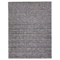 Apadana's Moderner indischer handgefertigter Wollteppich in Blau mit Schleife/Schliff