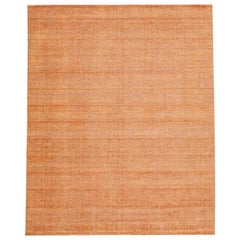 Apadana's Moderner indischer handgefertigter Wollteppich mit Schleife/Schliff in Orange
