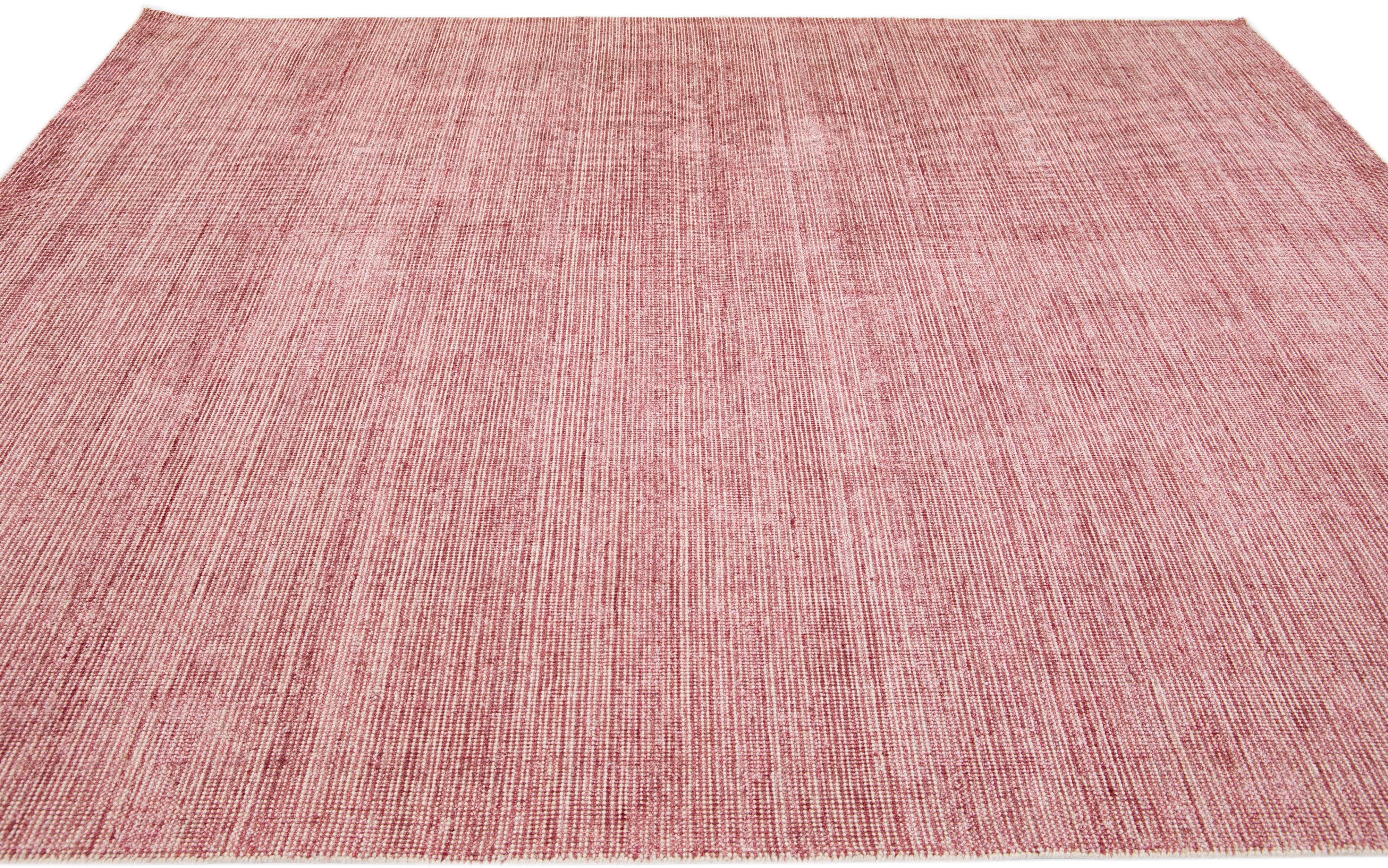 Contemporary Apadana's Modern Indian Loop / Cut Handmade Wool Rug in Red For Sale