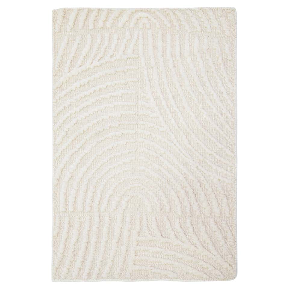 Handwoven Shaggy Labyrinth Wool Rug White Medium For Sale at 1stDibs
